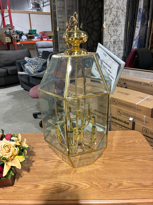Brass and Glass 8-Light Lantern Chandelier