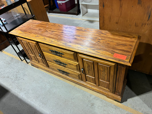 Vintage Wood Sideboard Cabinet with Carved Details