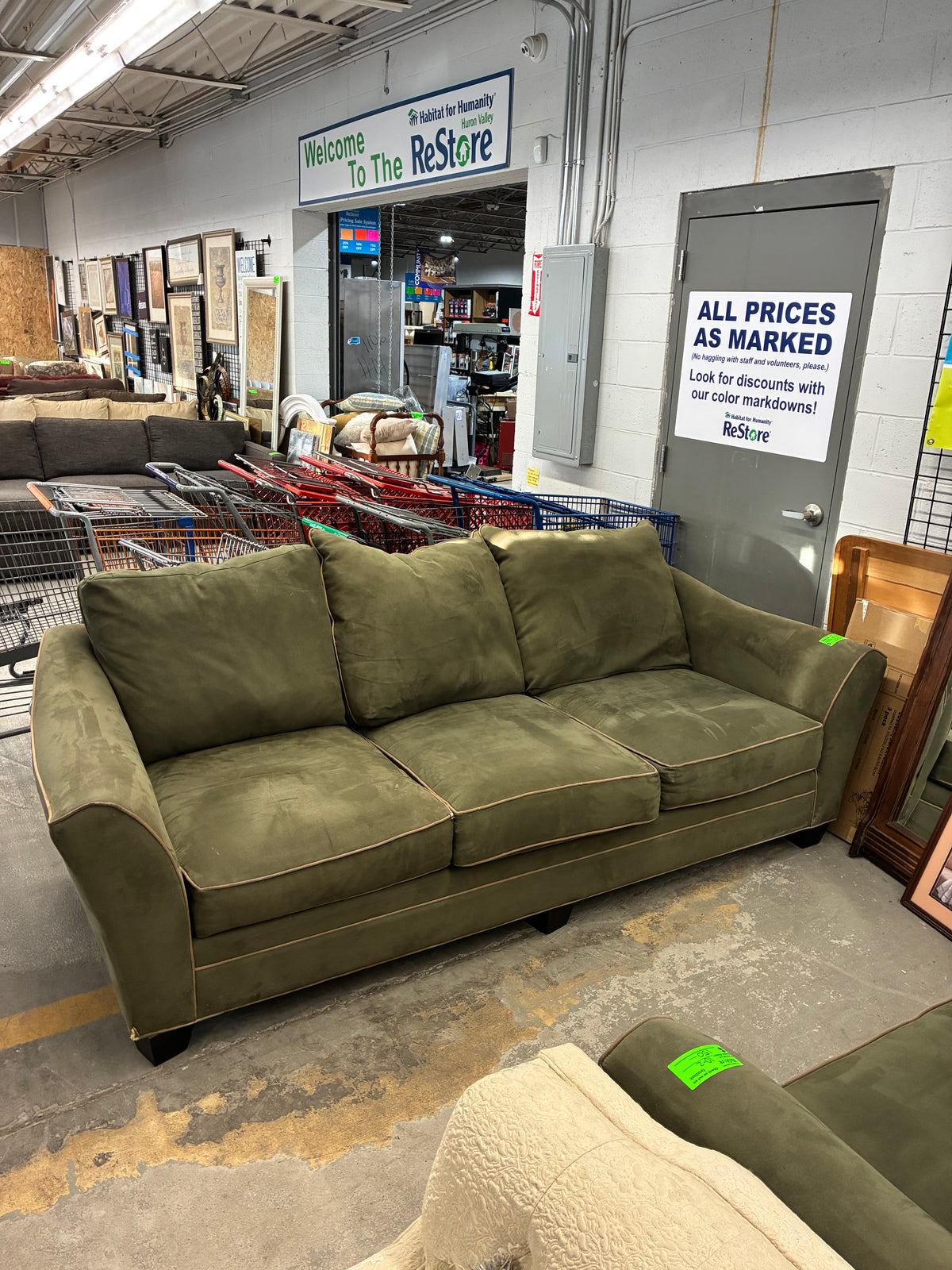 Olive Green Upholstered Sofa