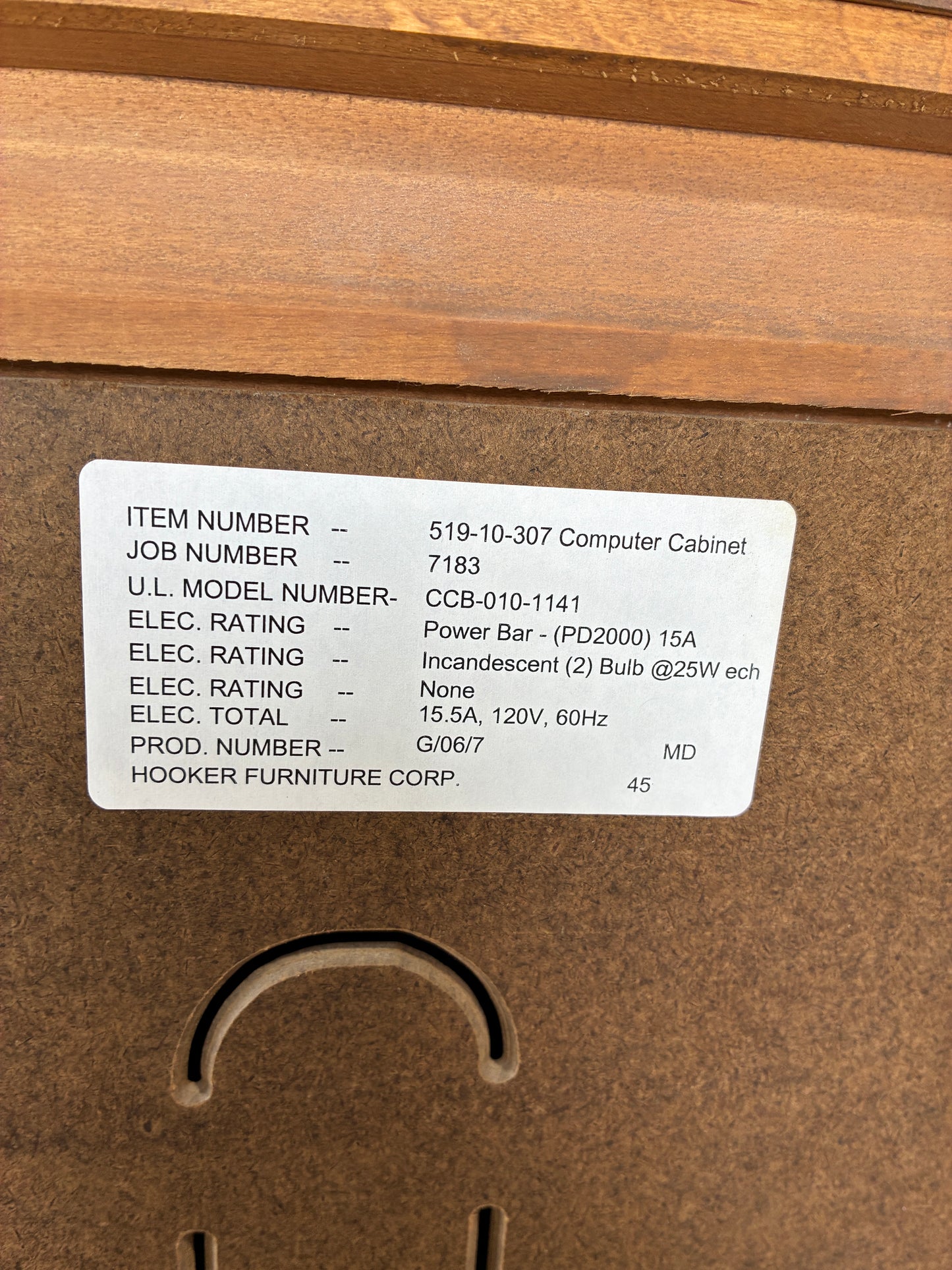 Hooker Furniture Computer Cabinet / Media Storage Console