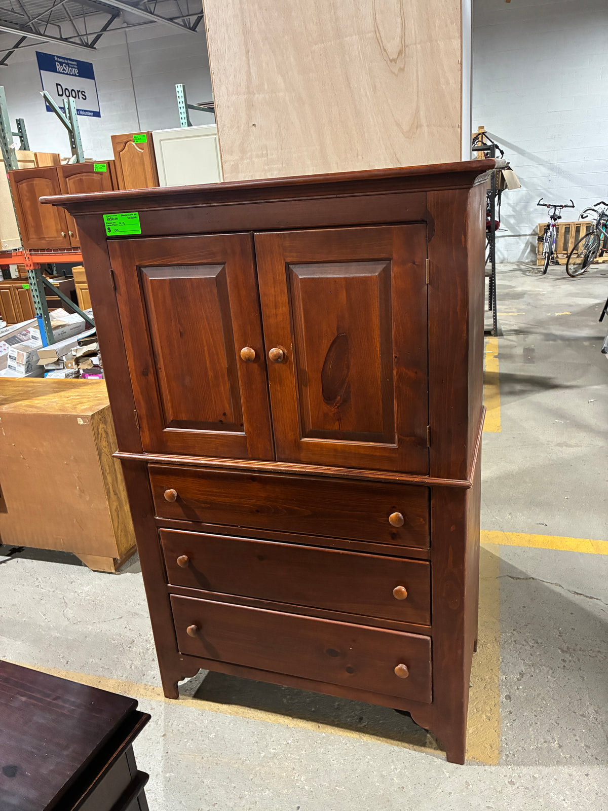 Rustic Wood Storage Armoire with Drawers