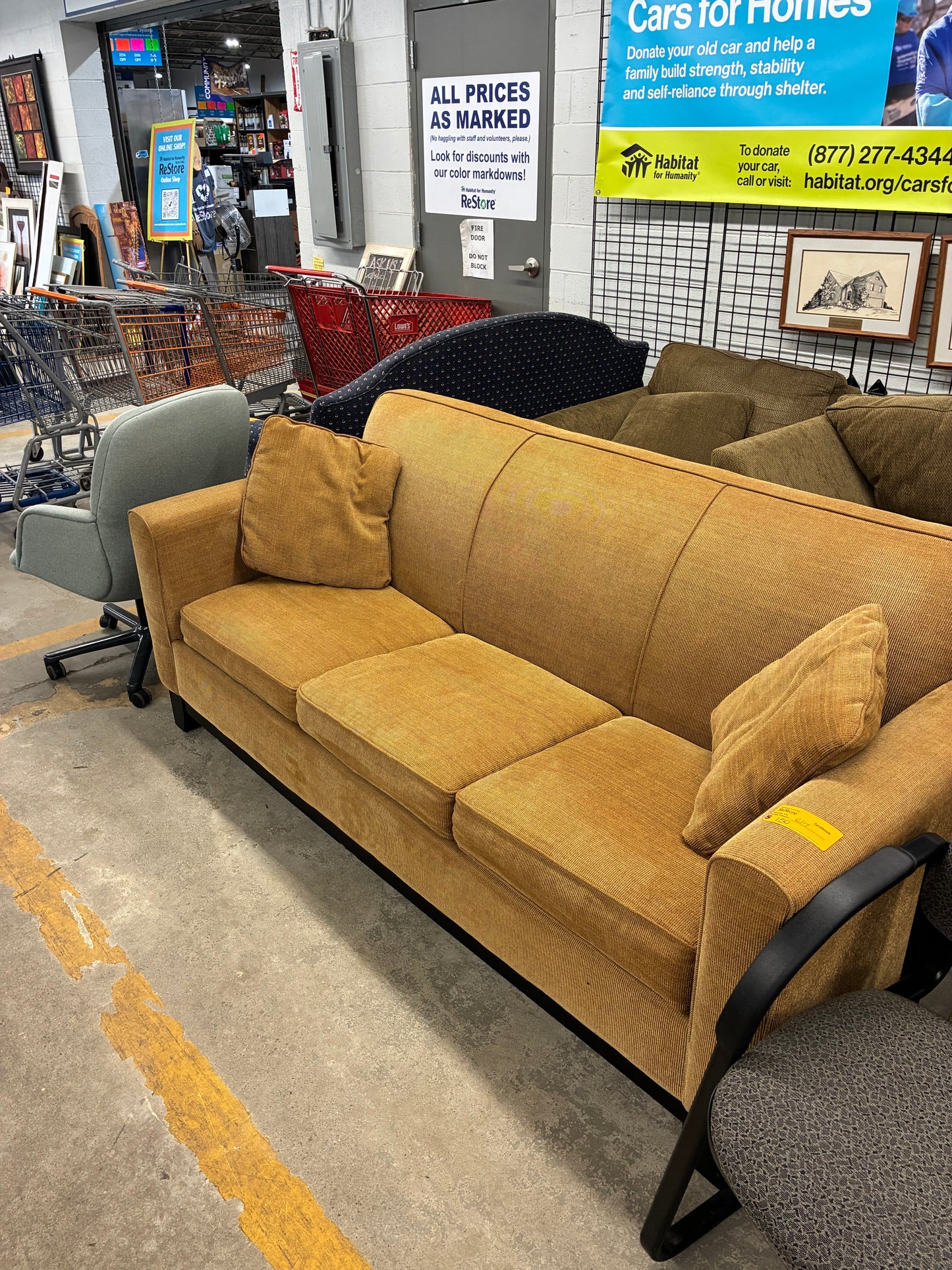 Arhaus Mustard Gold Contemporary Sofa