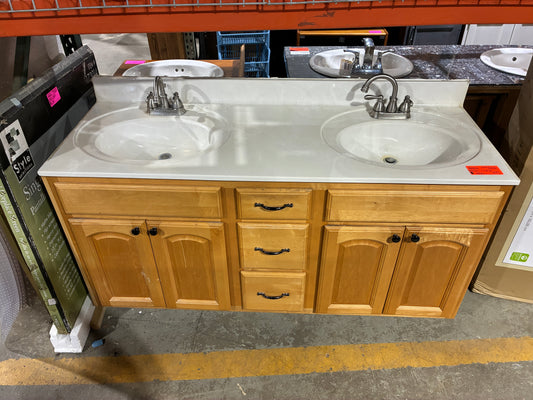 Double Sink Bathroom Vanity with White Integrated Countertop