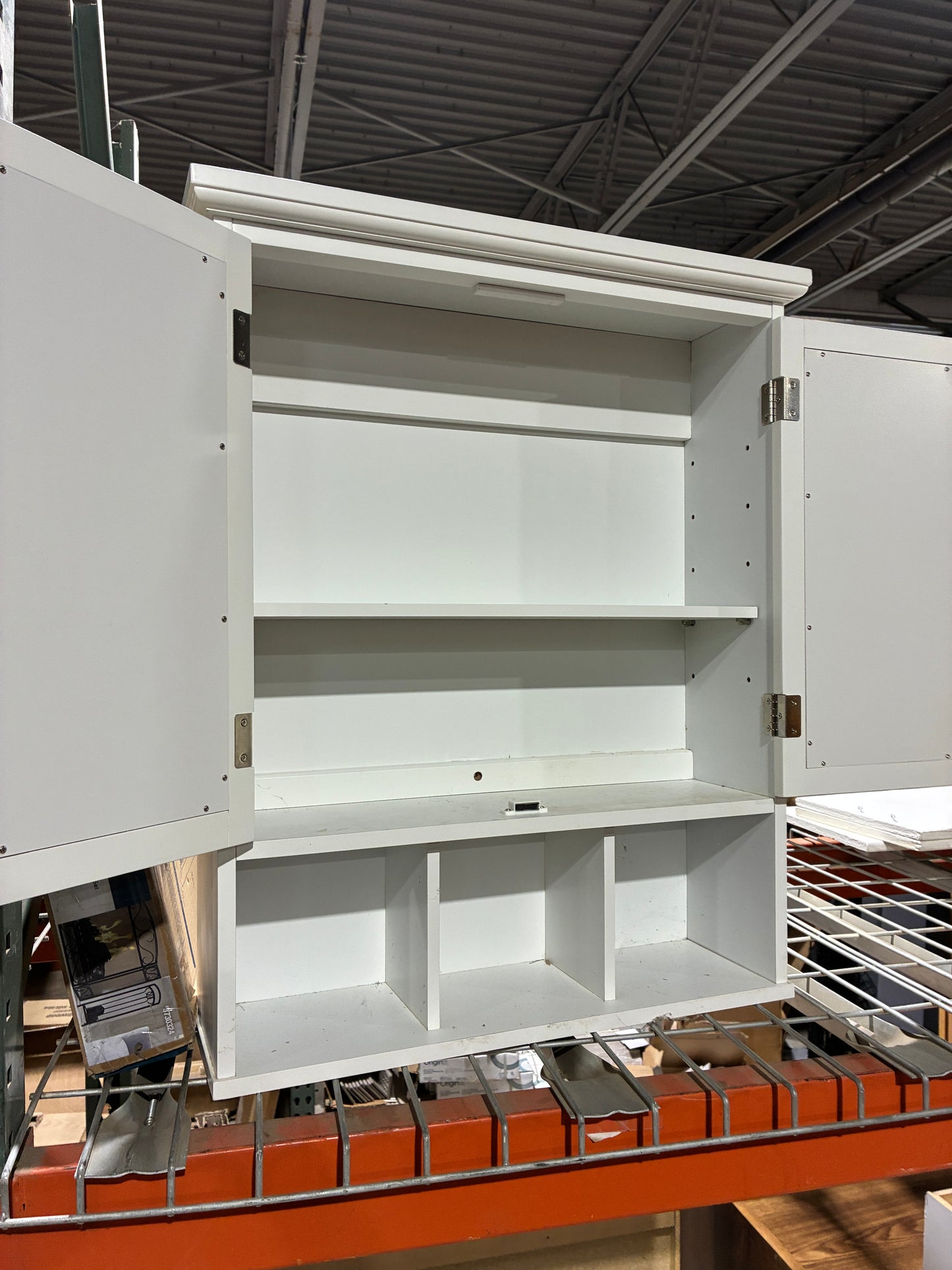 White Wall-Mounted Storage Cabinet with Glass Doors