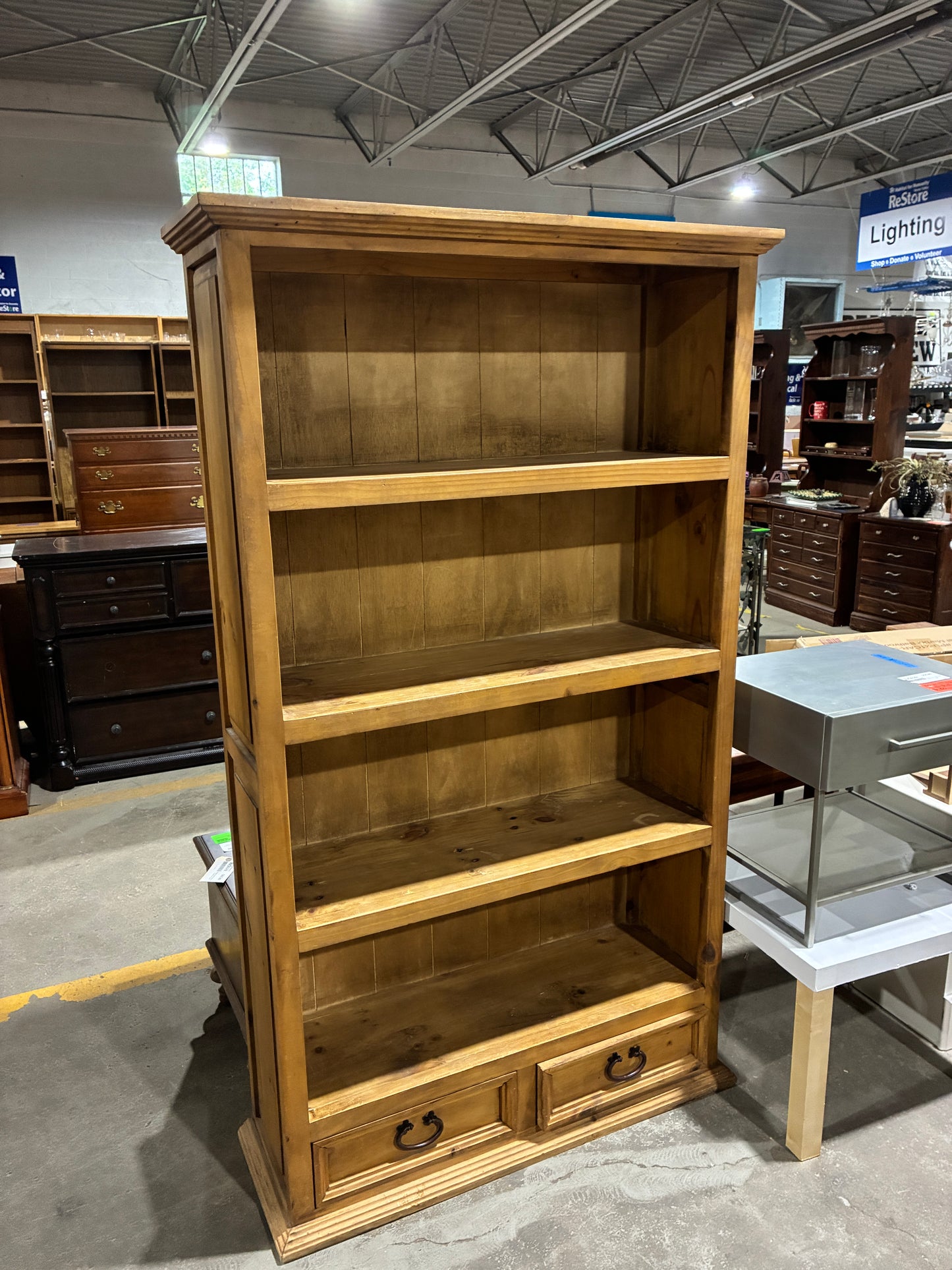 Rustic Solid Wood Bookcase with Storage Drawers
