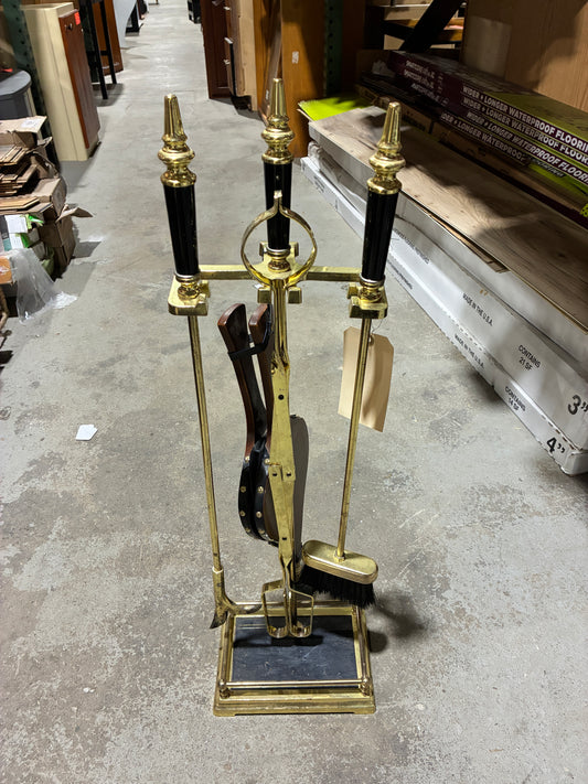 Brass Fireplace Tool Set with Stand