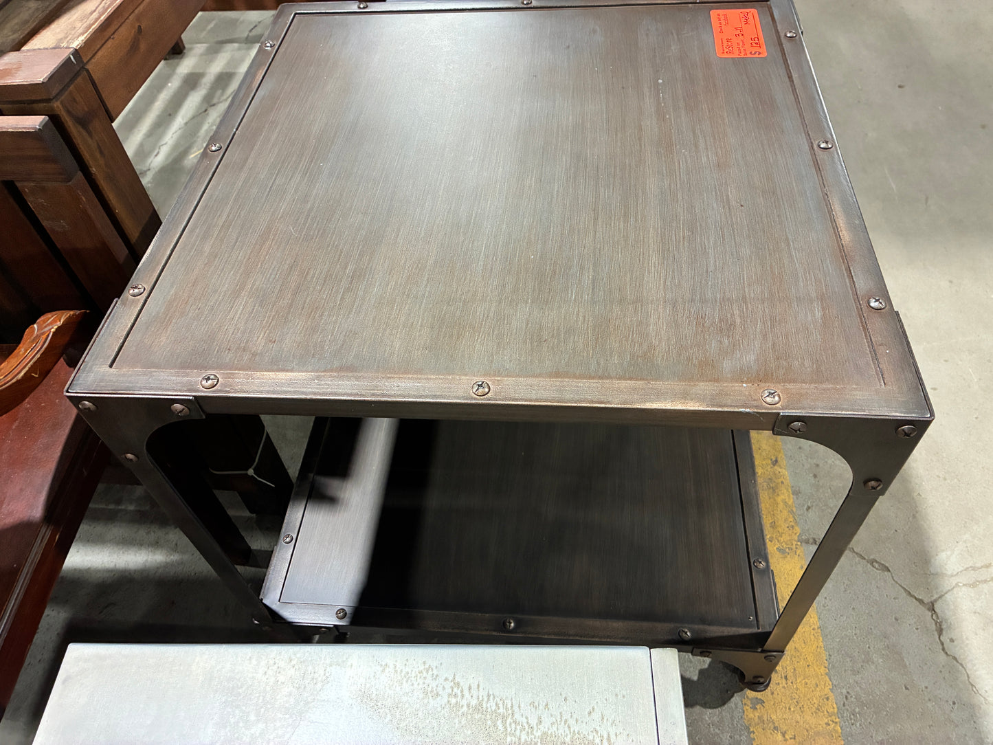 Industrial Style Metal Side Table with Casters
