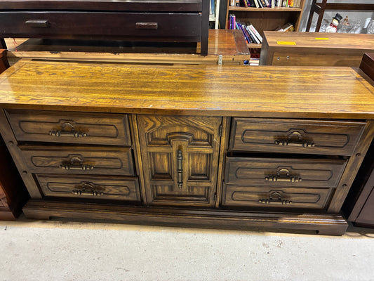 Rustic Oak Storage Credenza with Hidden Drawer Cabinet