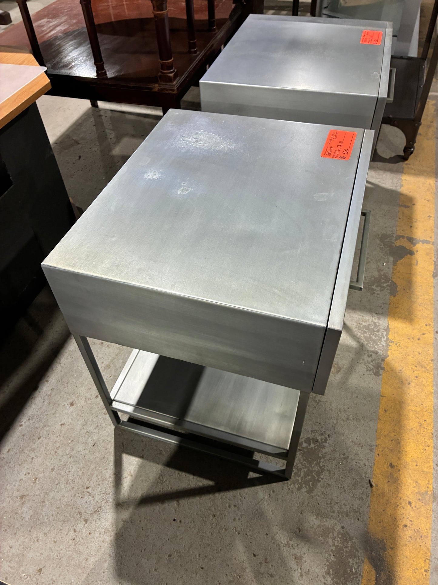 Modern Gray Nightstands with Drawer and Lower Shelf