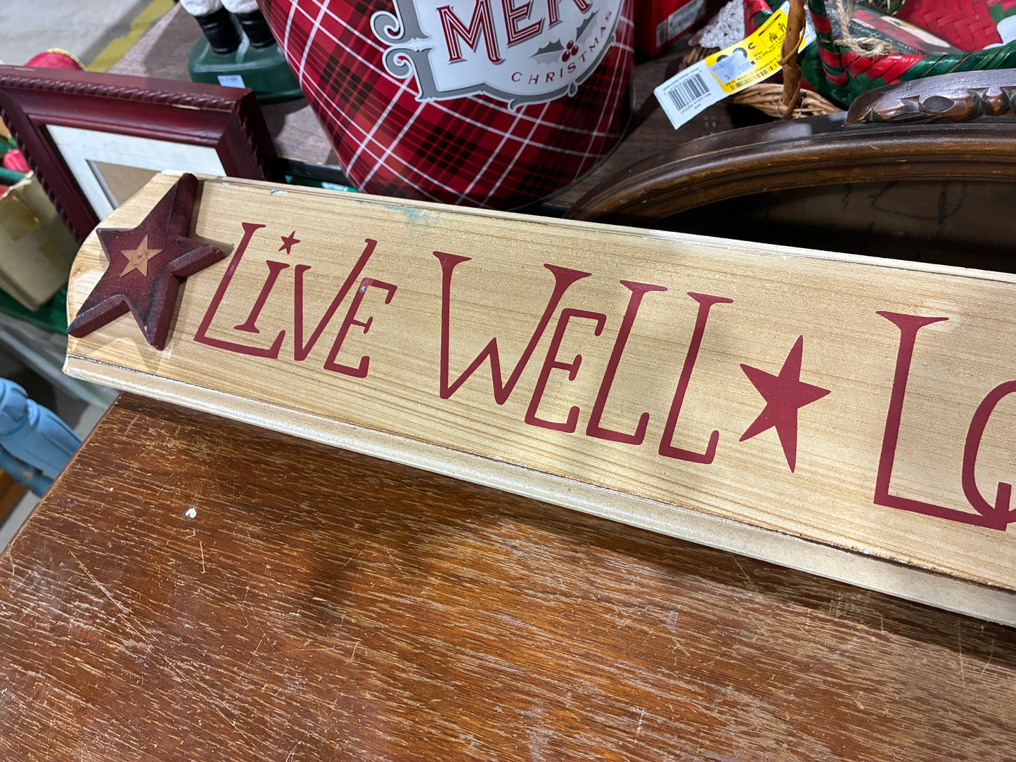 Rustic Wood “Live Well, Love Much, Laugh Often” Wall Sign