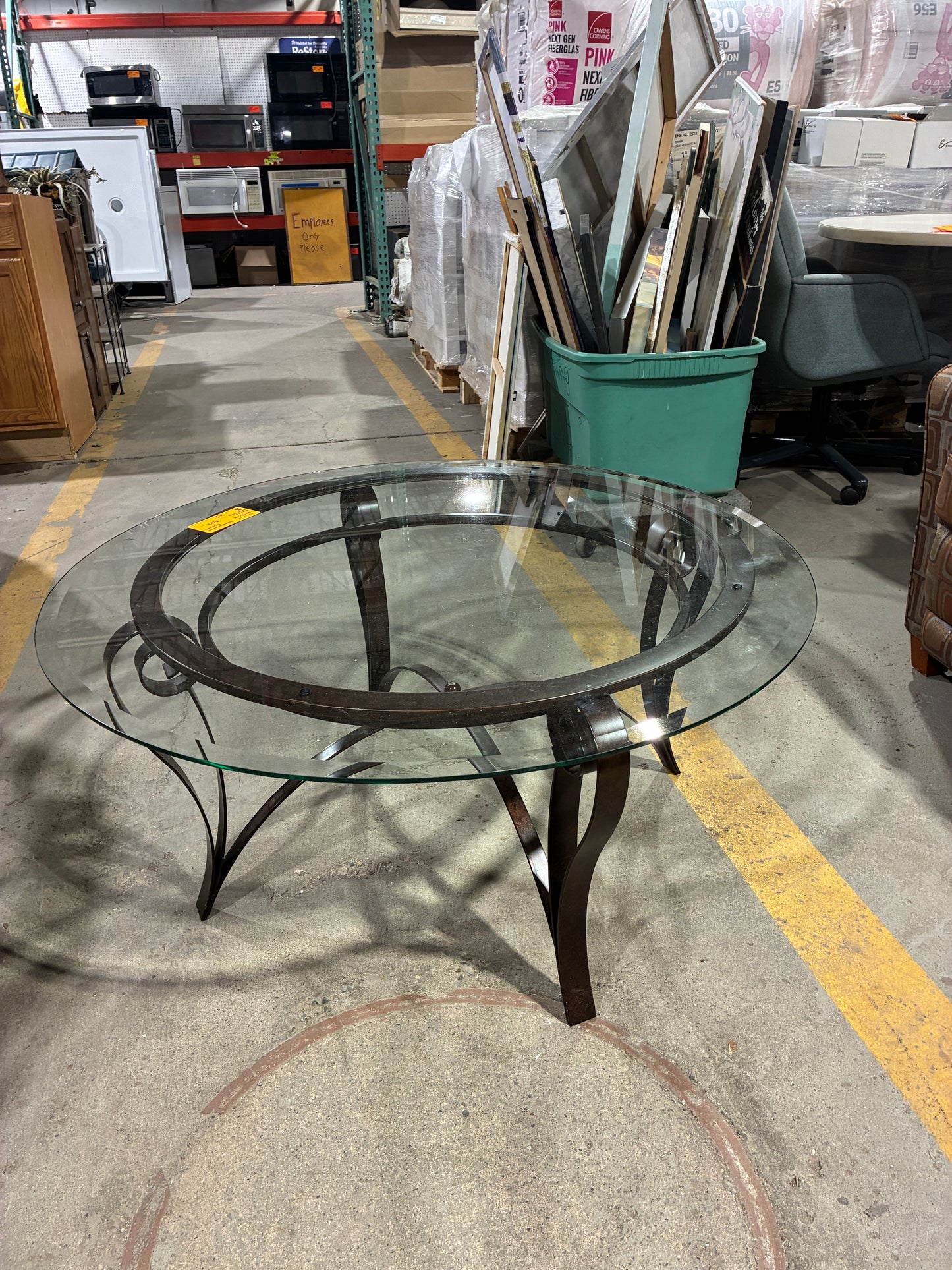 Round Glass Coffee Table with Metal Base