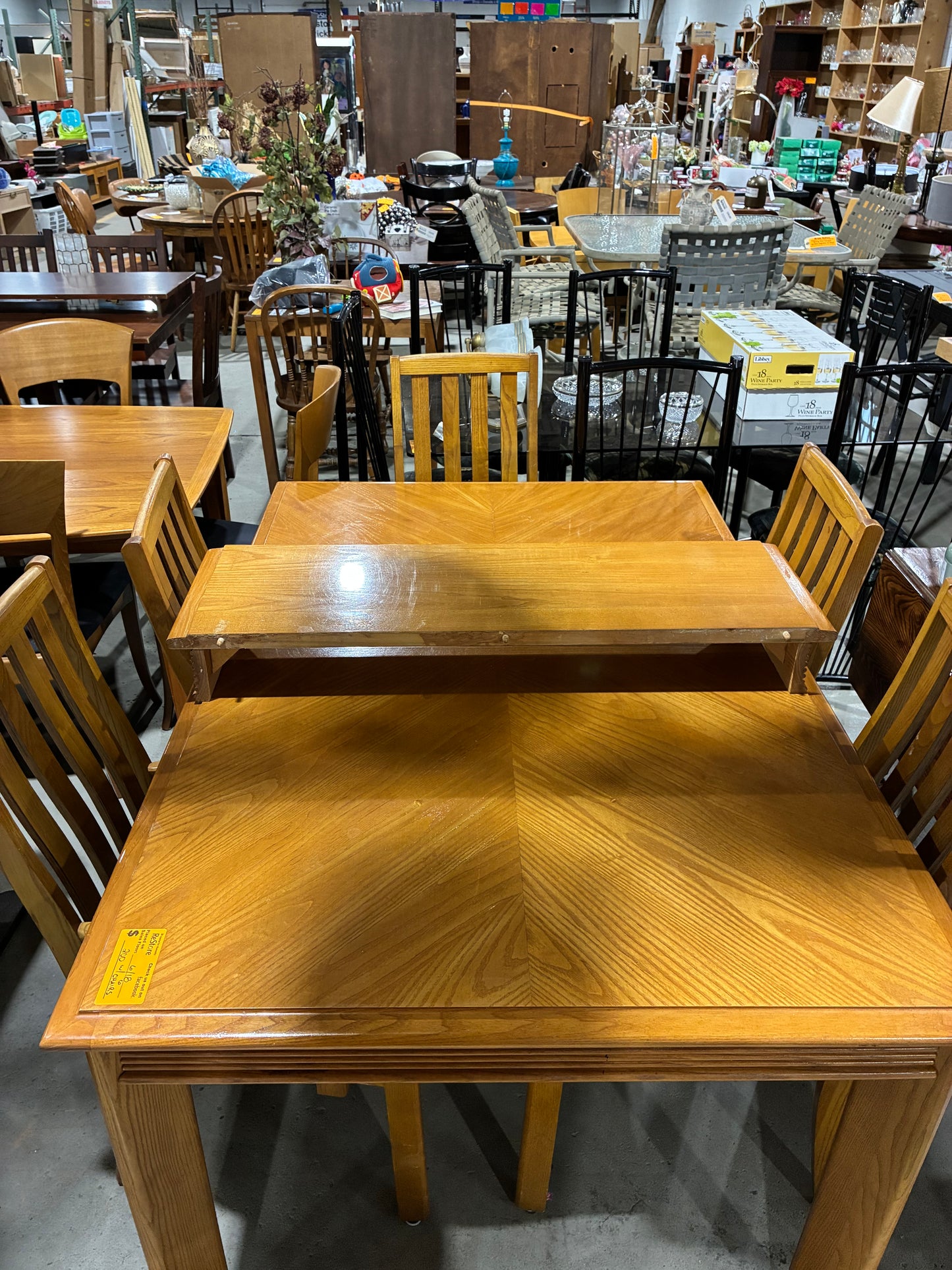Oak Dining Table Set with 6 Chairs and Extension Leaf
