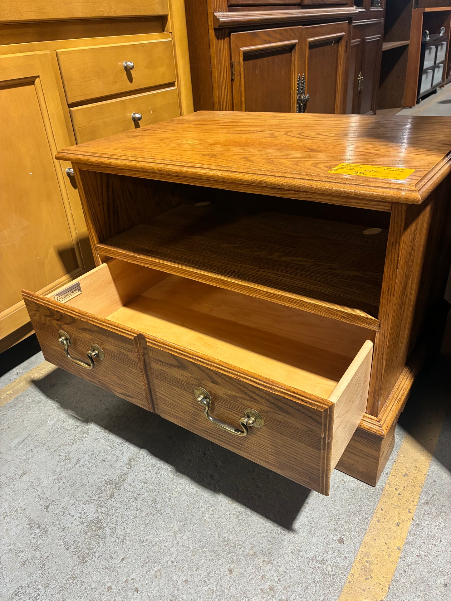 Oak TV Stand with Storage Drawer