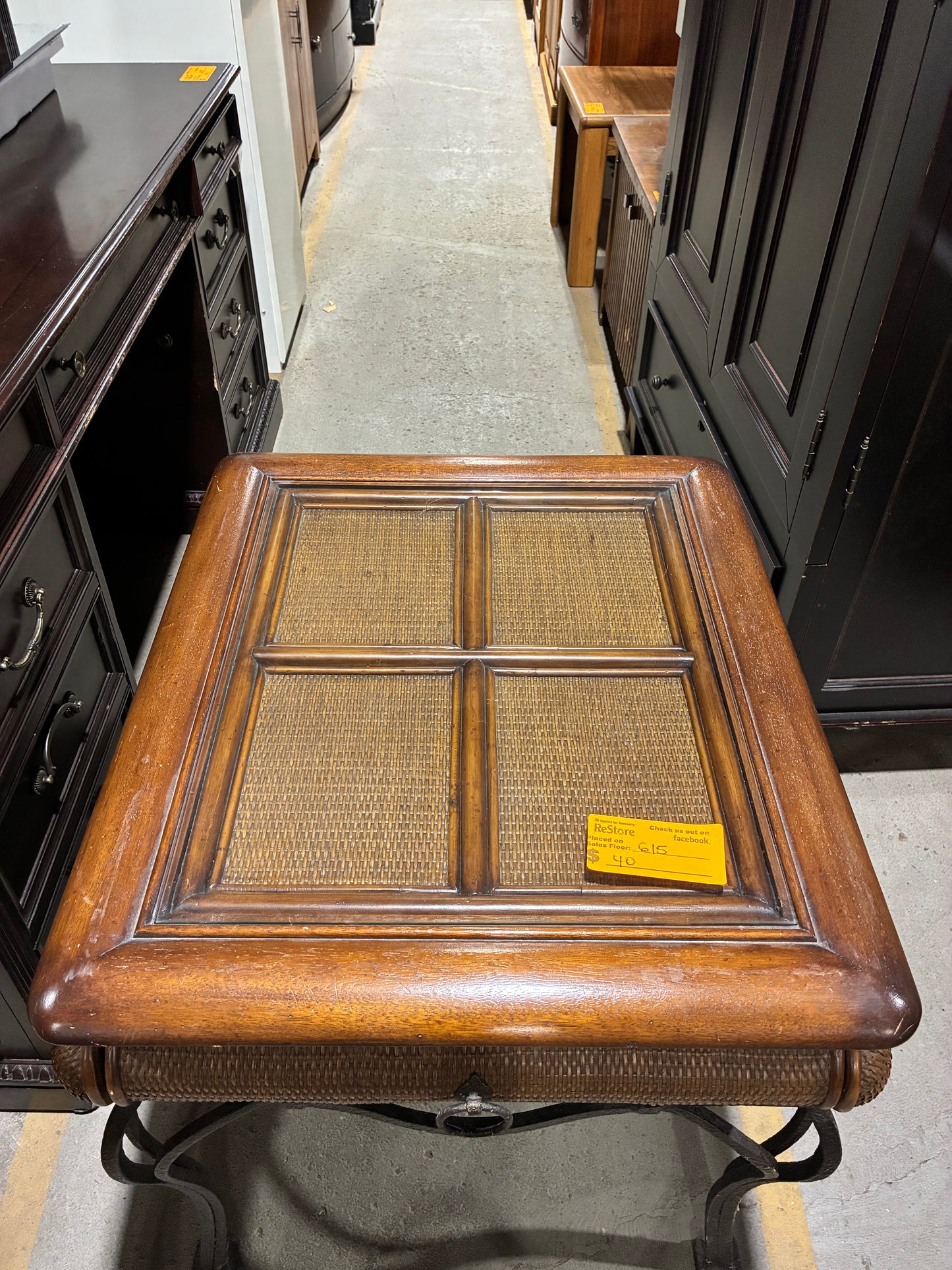 Tropical Rattan & Glass Top Accent Table with Storage Drawer #2