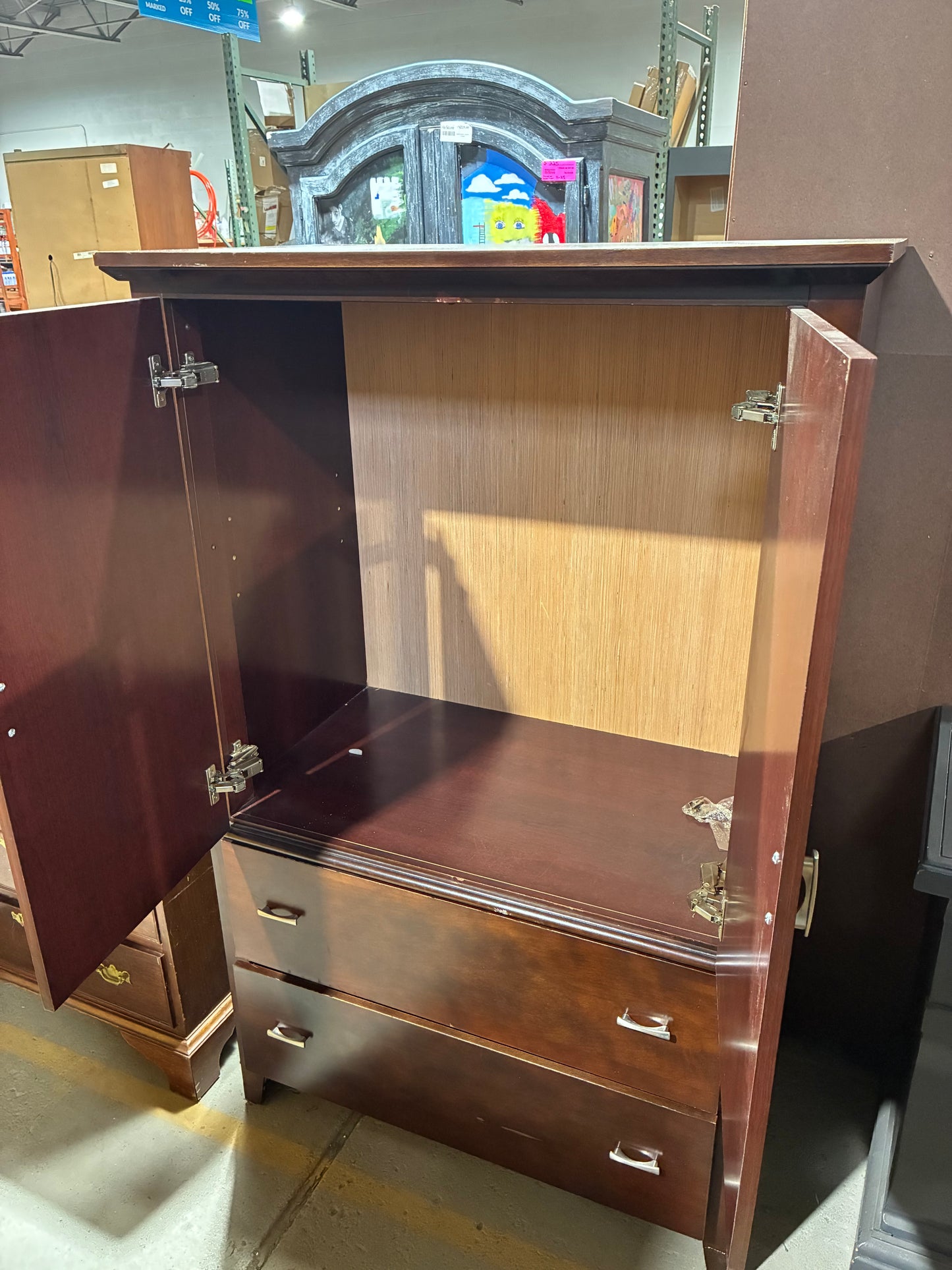 Dark Cherry Storage Armoire with Drawers