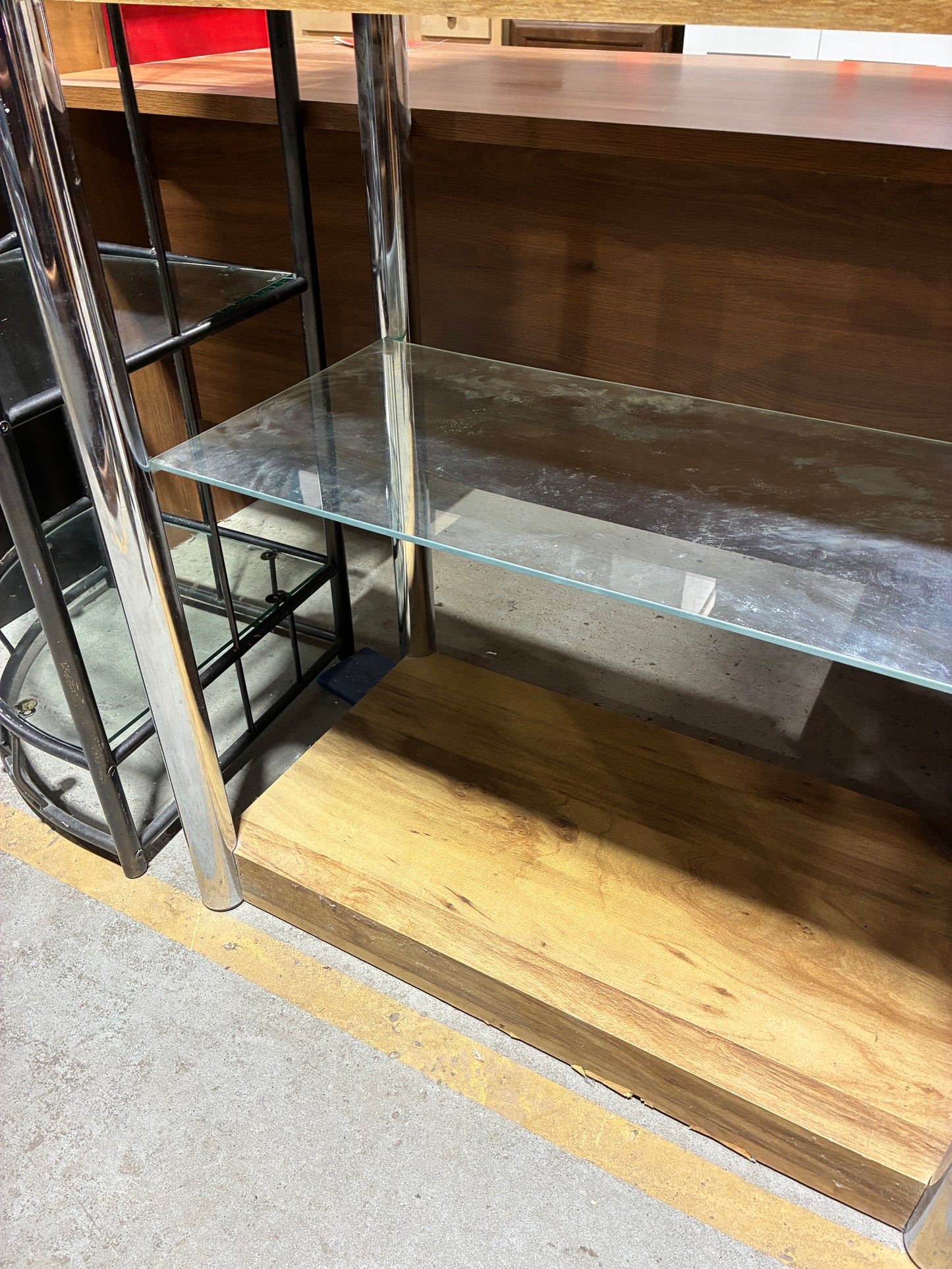 Modern Wood and Chrome Storage Shelf Cabinet