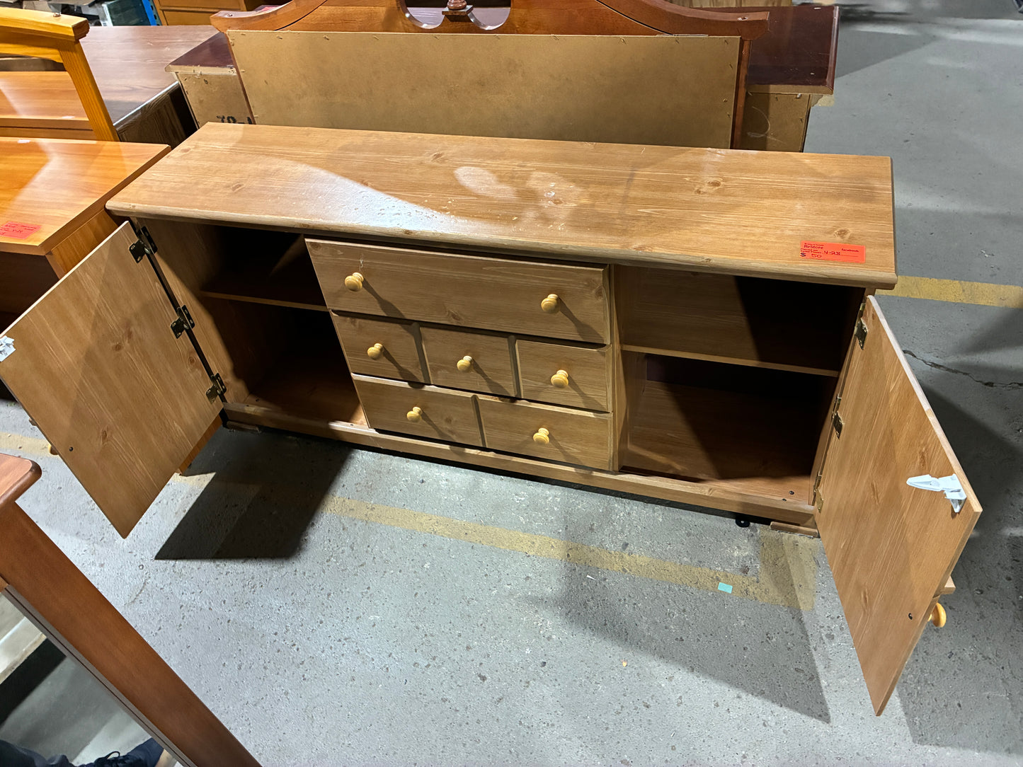 Wood Storage Cabinet with Drawers and Side Compartments