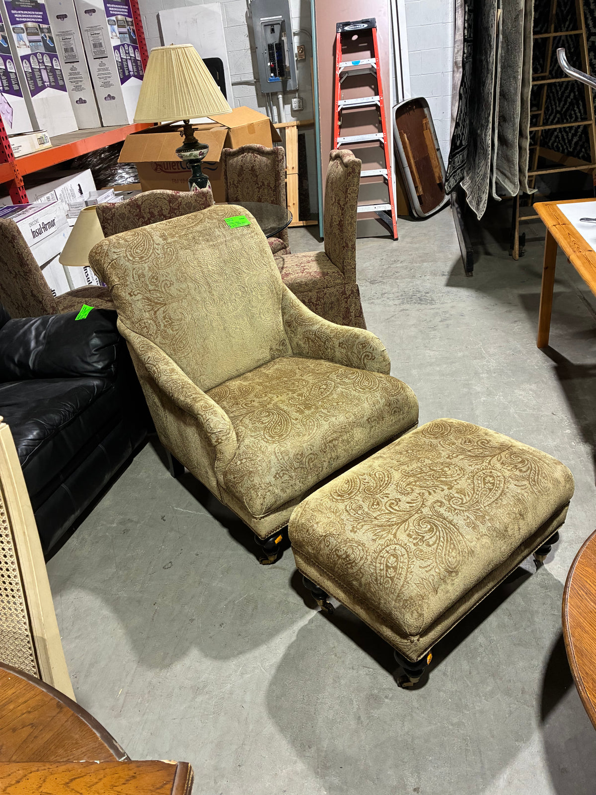 Ethan Allen Upholstered Armchair & Ottoman