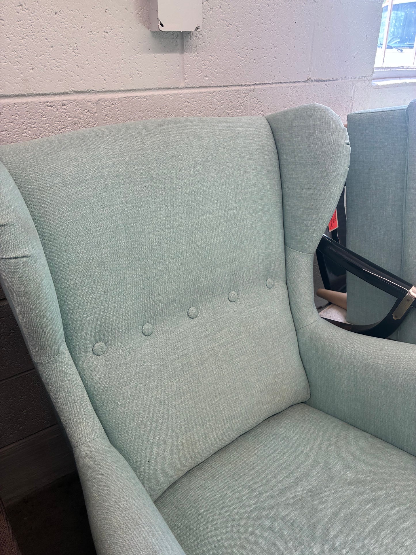 Light Blue Wingback Chair and Ottoman Set