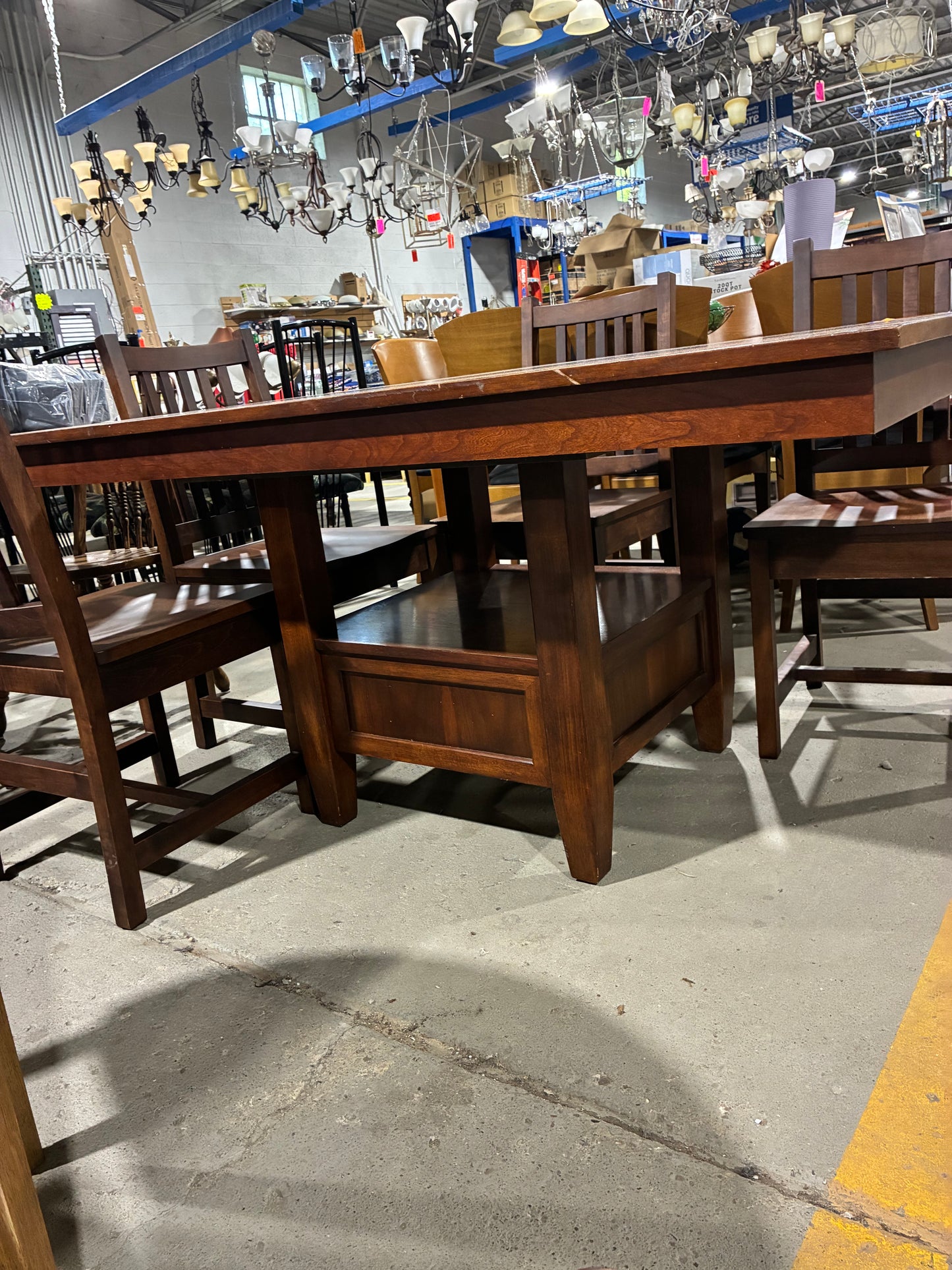 Dark Walnut Dining Table Set with 6 Chairs and Leaf Extension