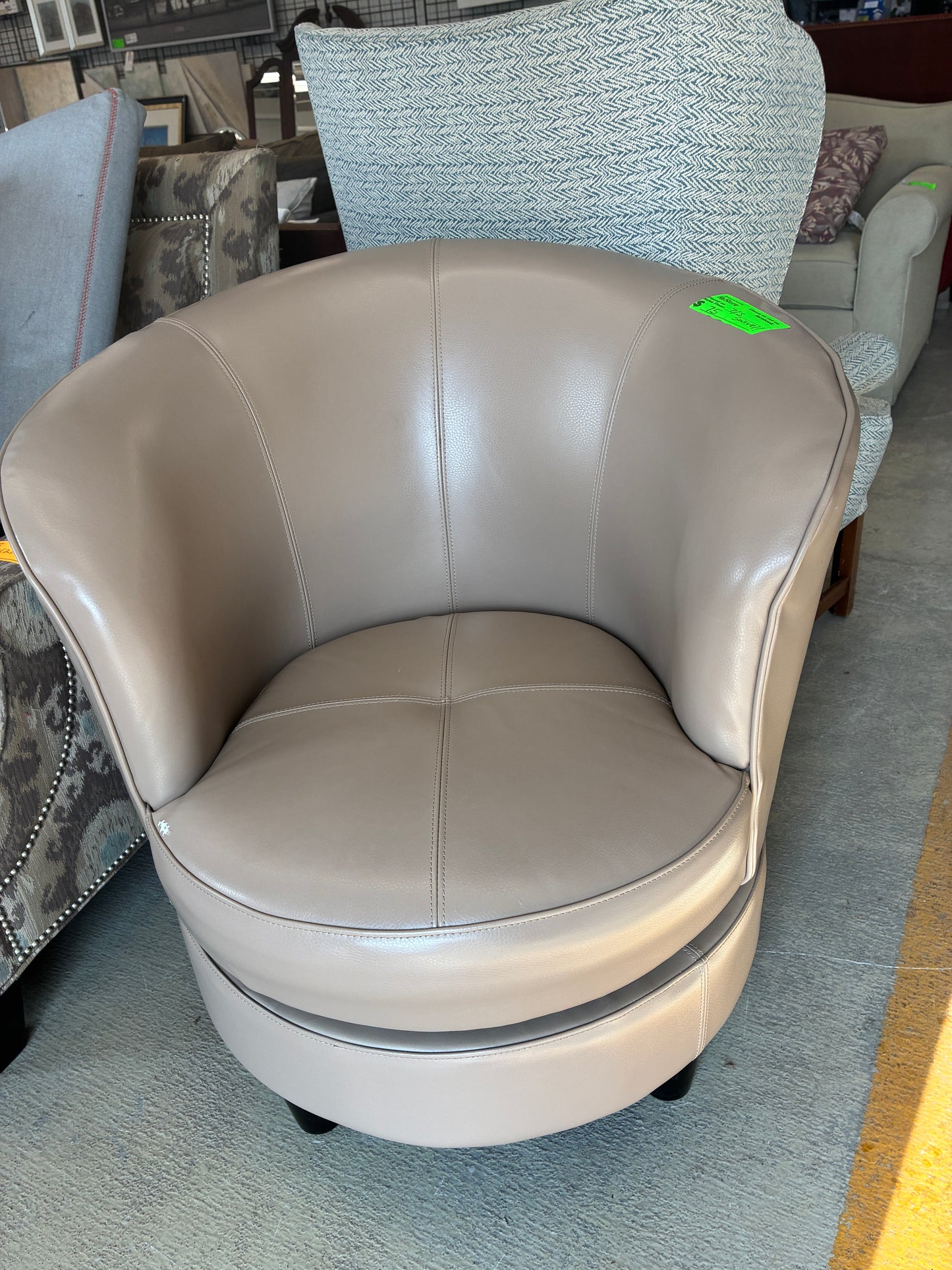 Modern Taupe Swivel Barrel Chair