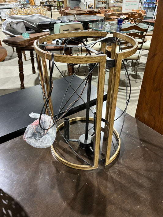 Round Metal Cage Pendant Light Fixture Frame (Wood Look Finish)
