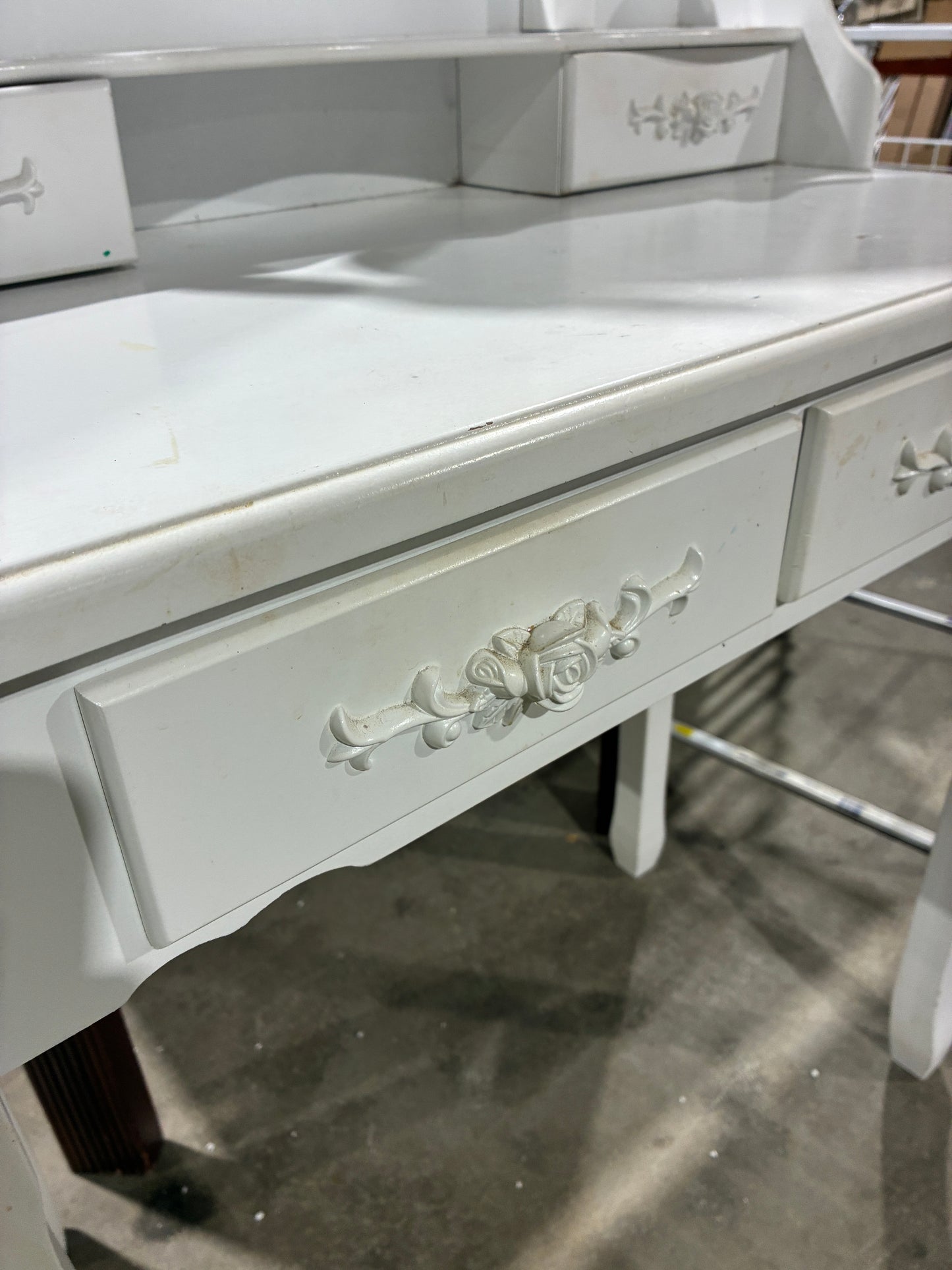 White Vanity Table with Adjustable Mirror