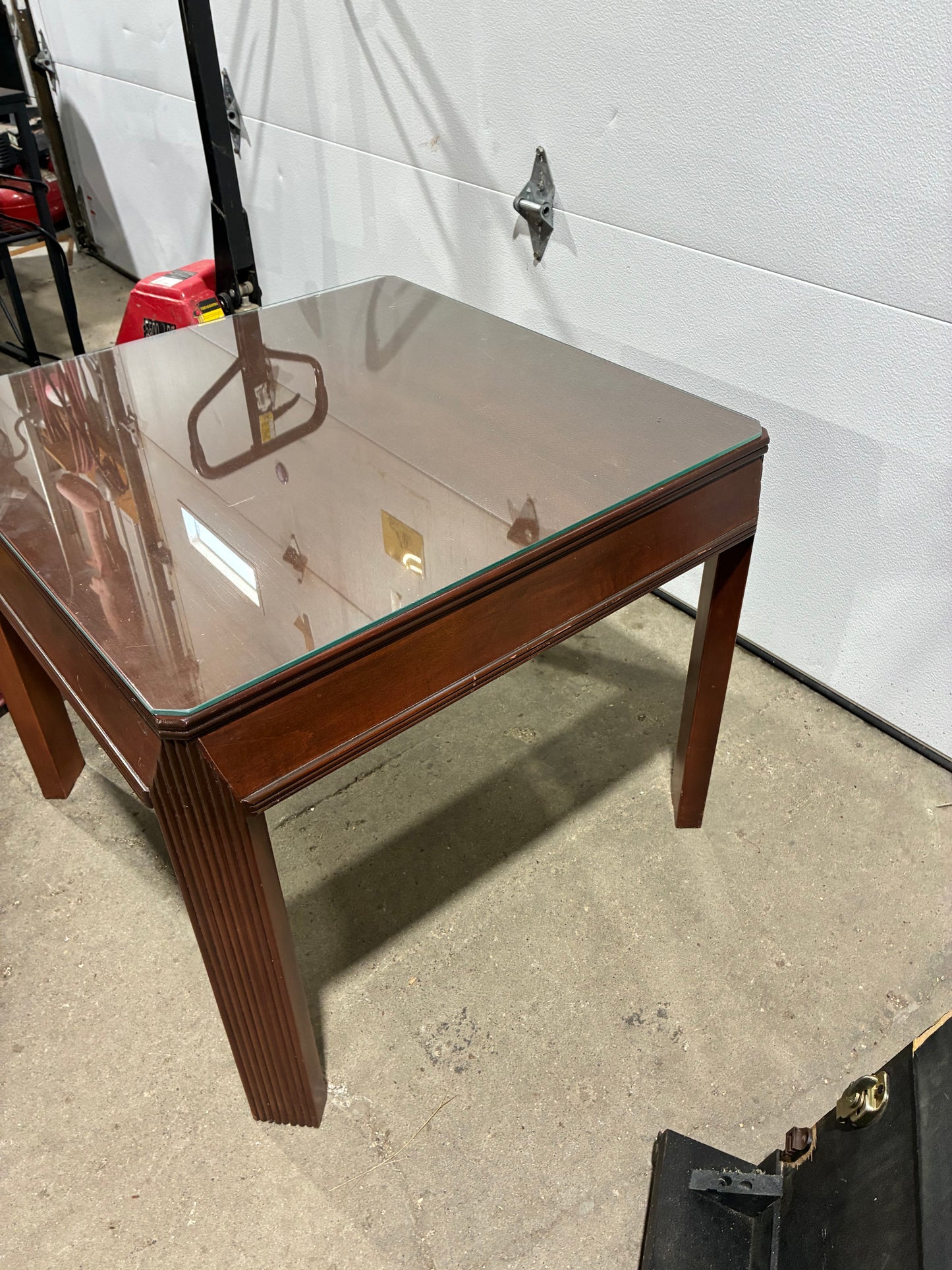 Dark Cherry Wood End Table with Glass Top #2