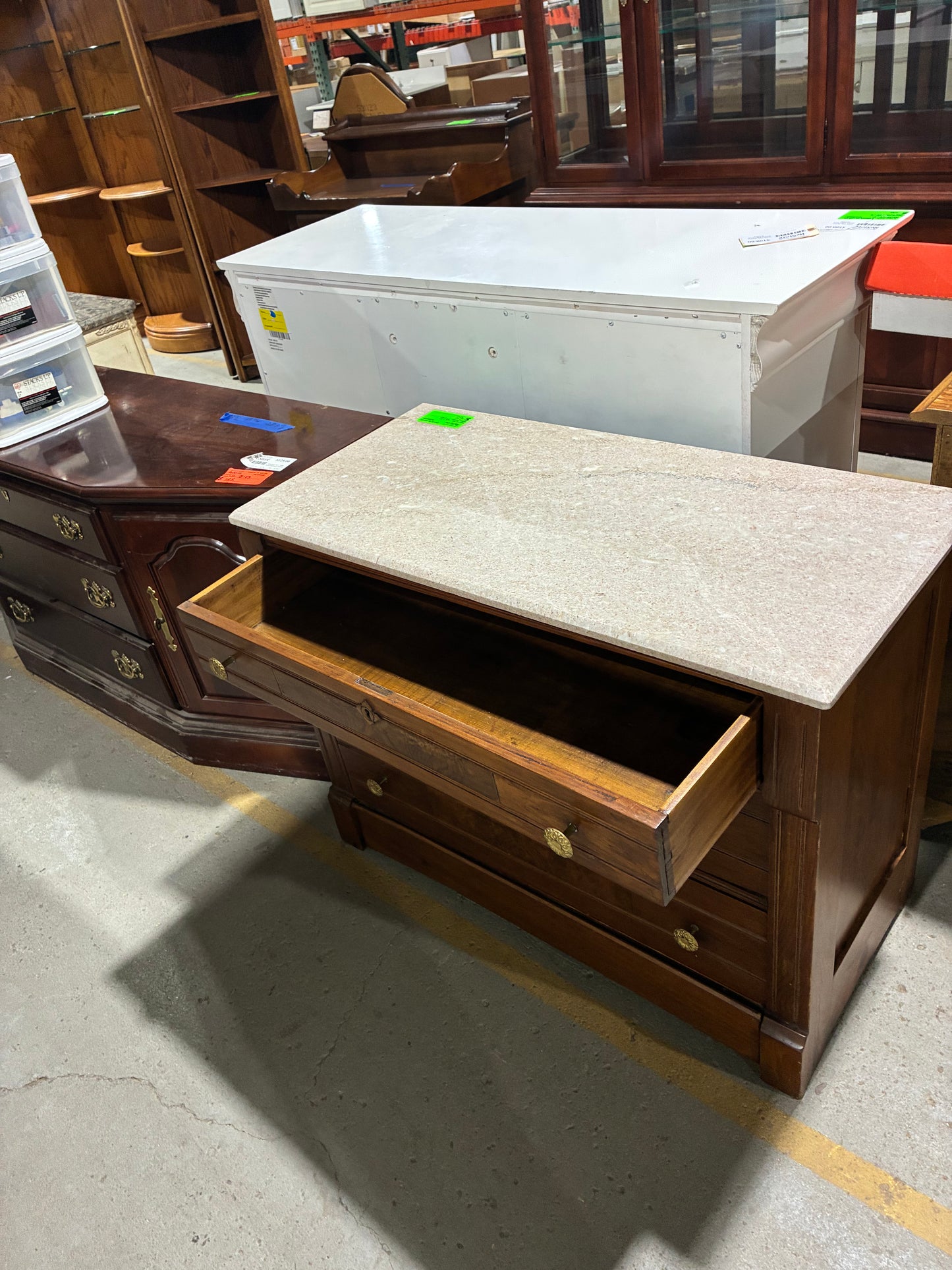 Vintage Three-Drawer Dresser with Stone Top