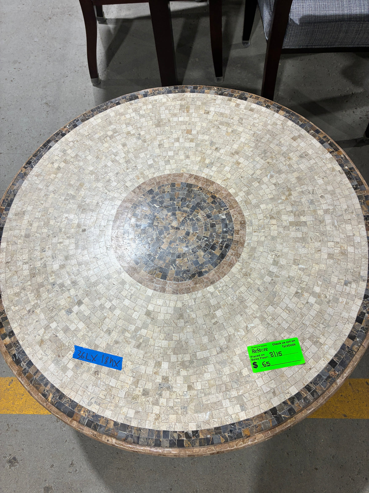 Round Mosaic Tile Coffee Table with Wrought Iron Base