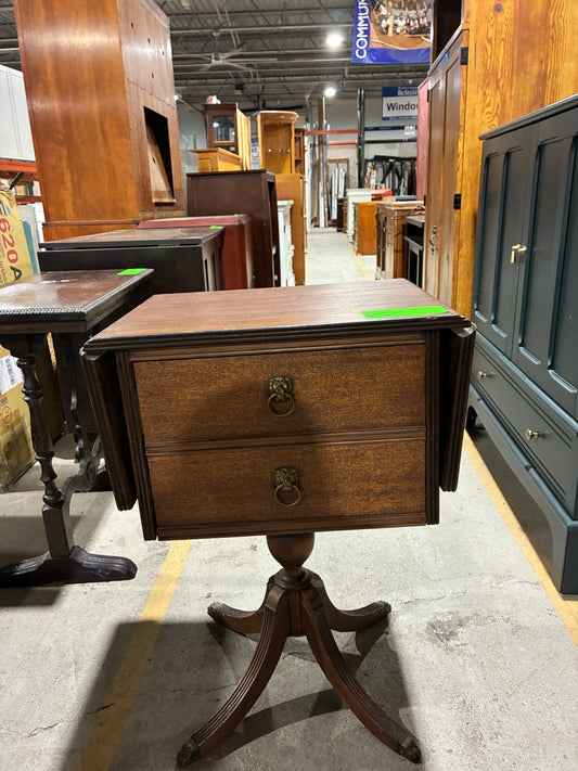 Vintage Drop-Leaf Side Table with Storage
