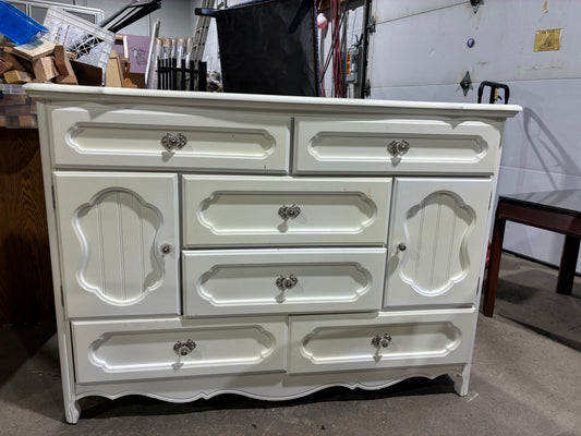 White Vintage Double Dresser with Matching Mirror