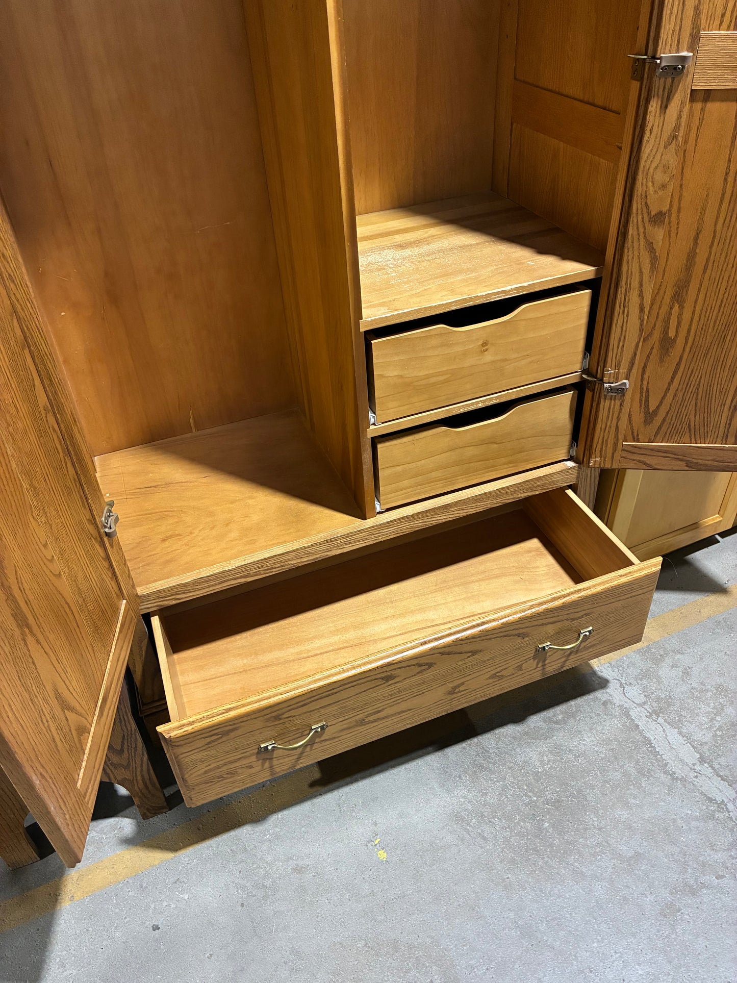 Oak Entertainment Armoire with Storage Drawers