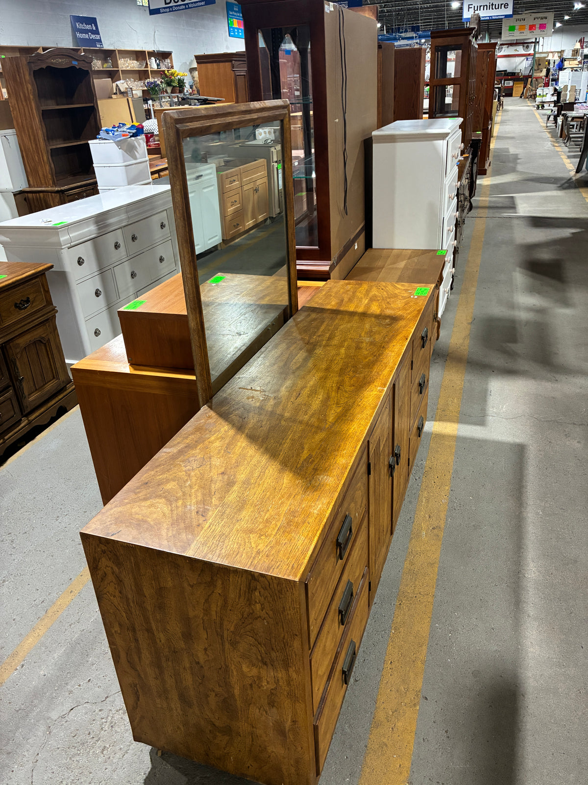 Vintage Wood Dresser with Mirror and Cabinet Storage