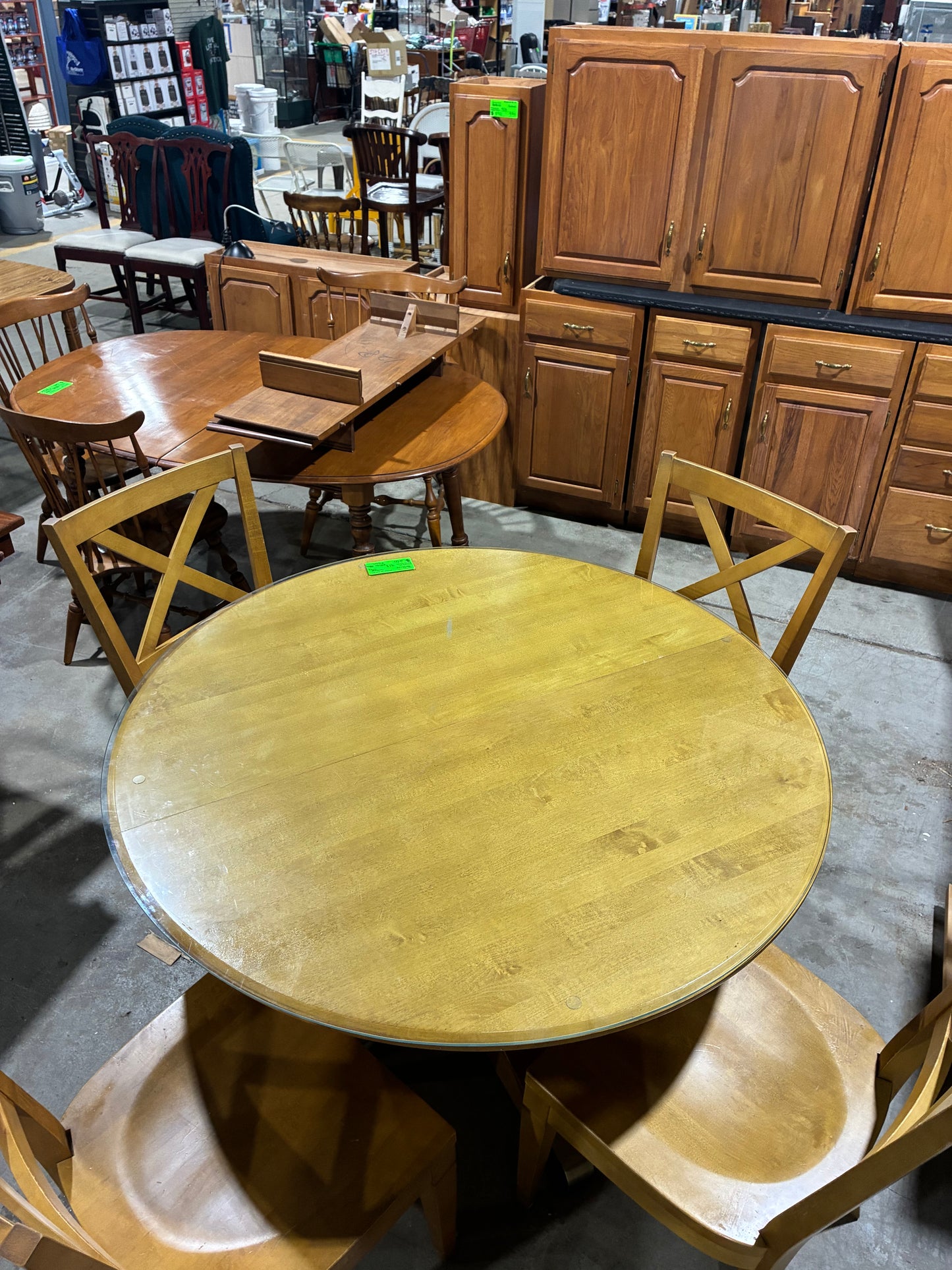 Ethan Allen Round Dining Table with Glass Top & 4 Chairs