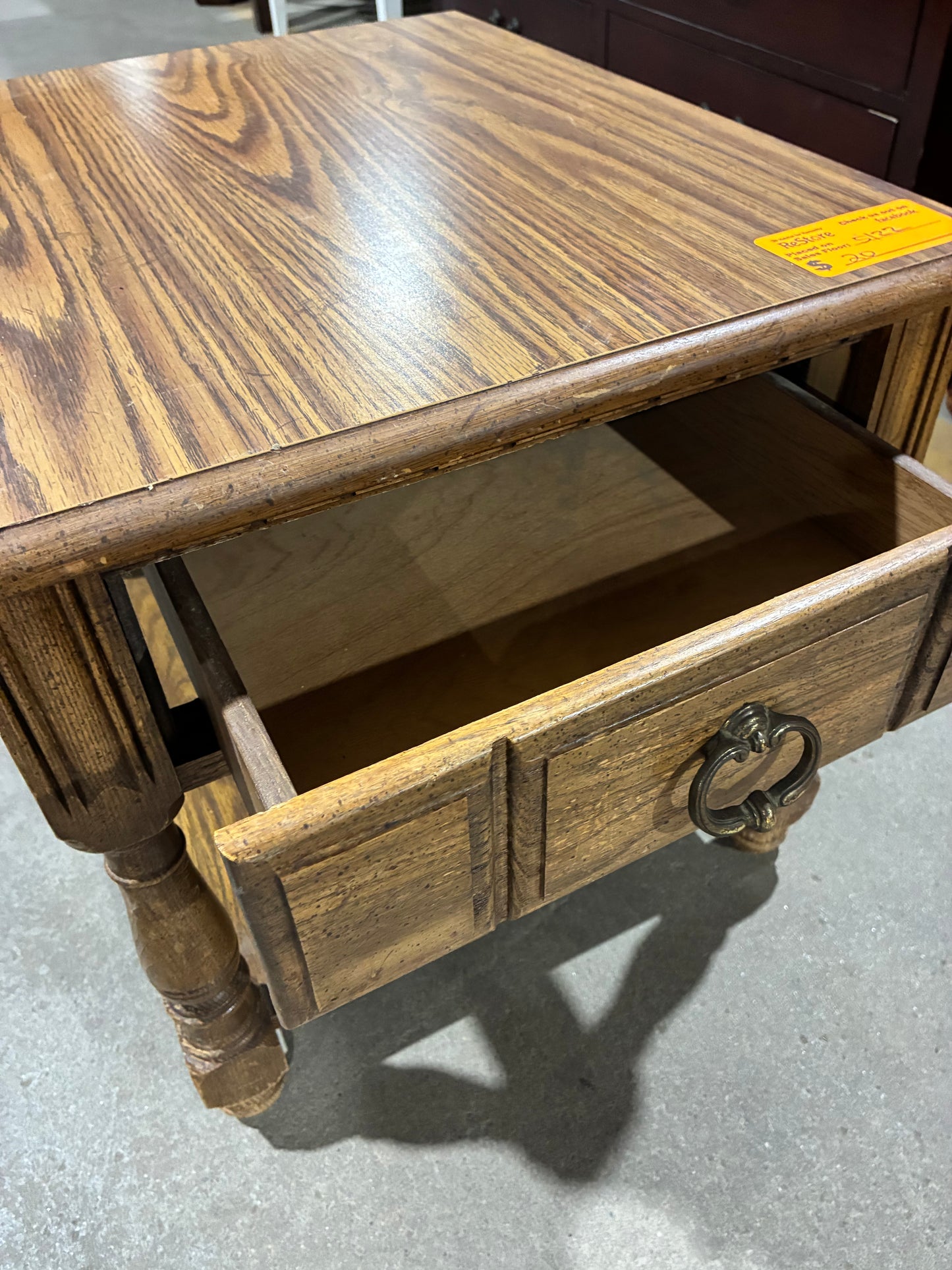 Traditional Oak End Table with Storage Drawer