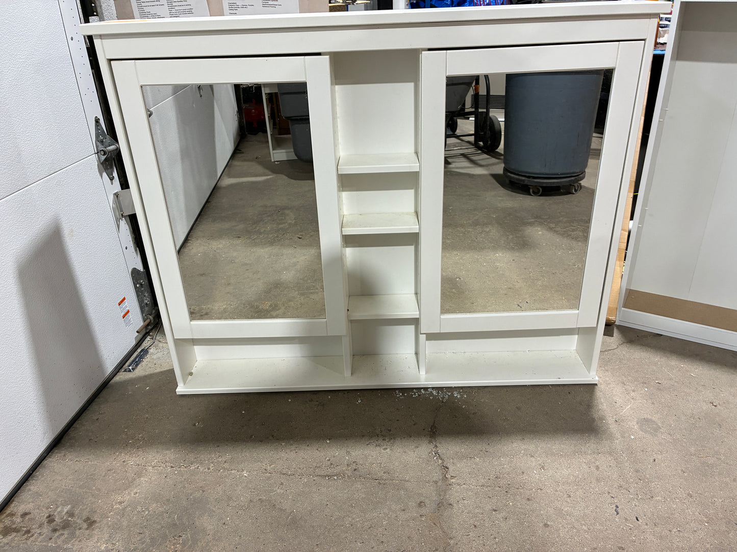 White Mirrored Wall Cabinet with Glass Shelving