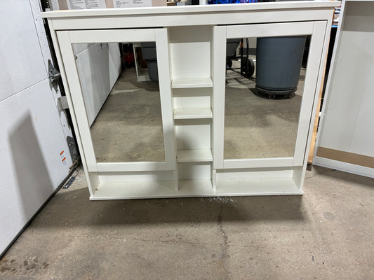 White Mirrored Wall Cabinet with Glass Shelving