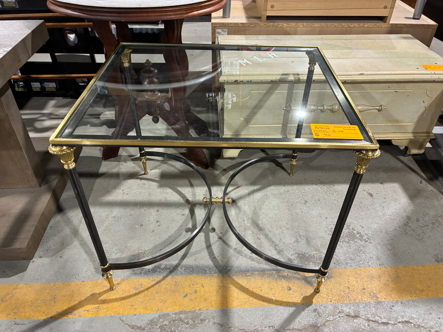 Glass Top Accent Table with Metal Base