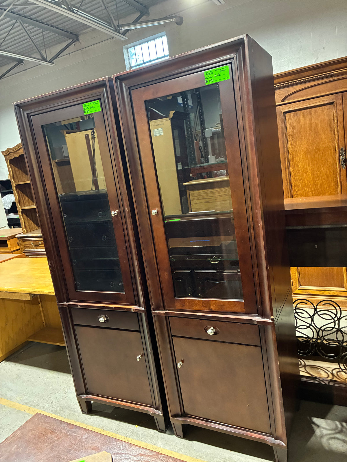 Harbor Home Dark Cherry Wood Glass Display Cabinet