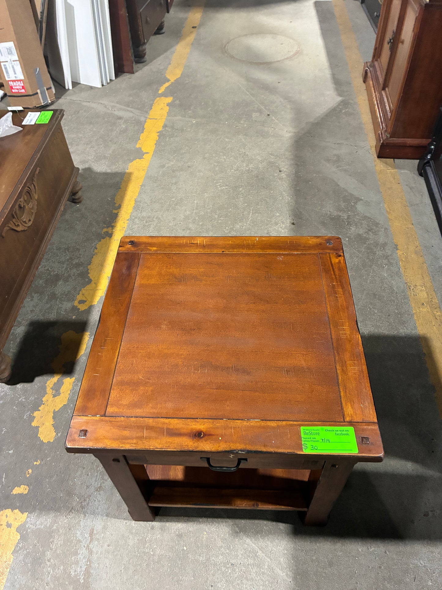 Rustic Wood End Table with Drawer