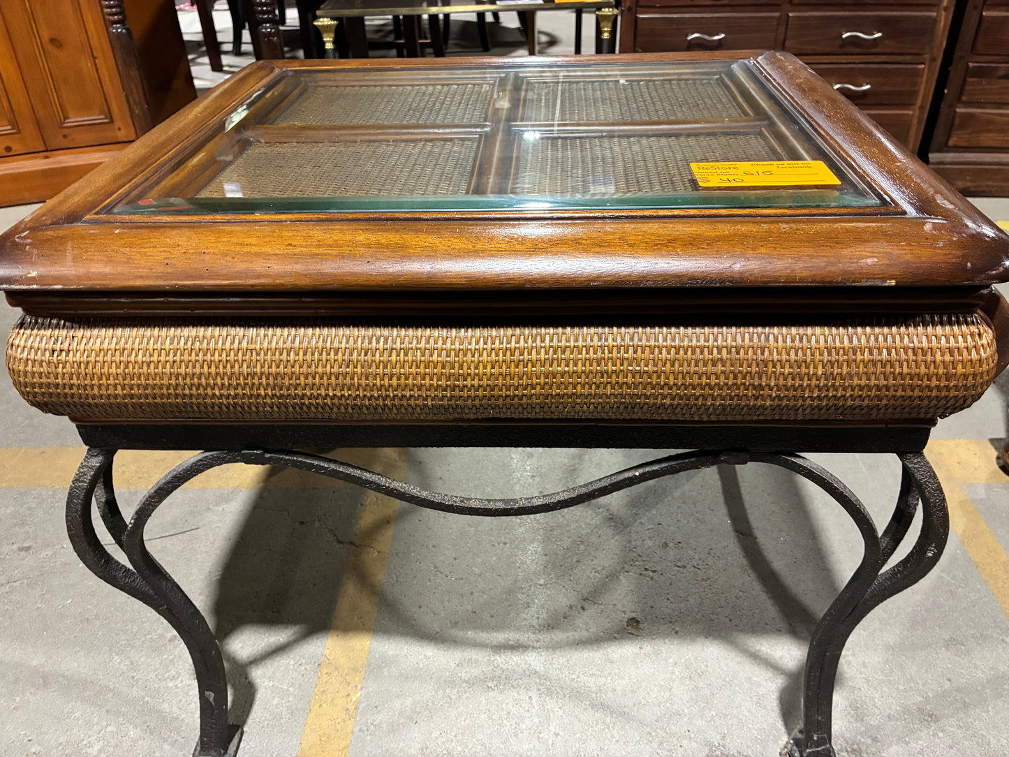 Tropical Rattan & Glass Top Accent Table with Storage Drawer #1