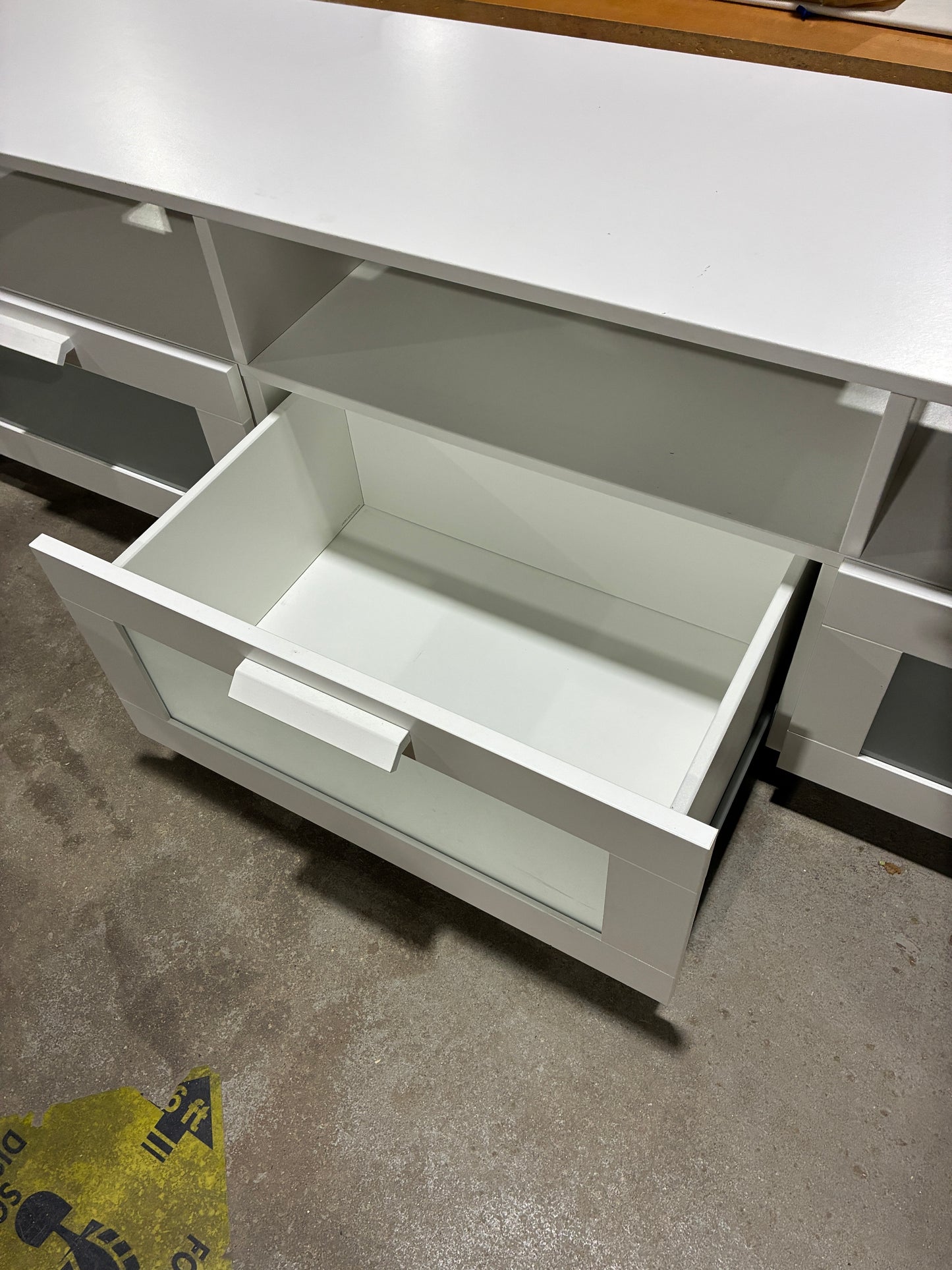 Modern White TV Stand with Frosted Glass Drawers