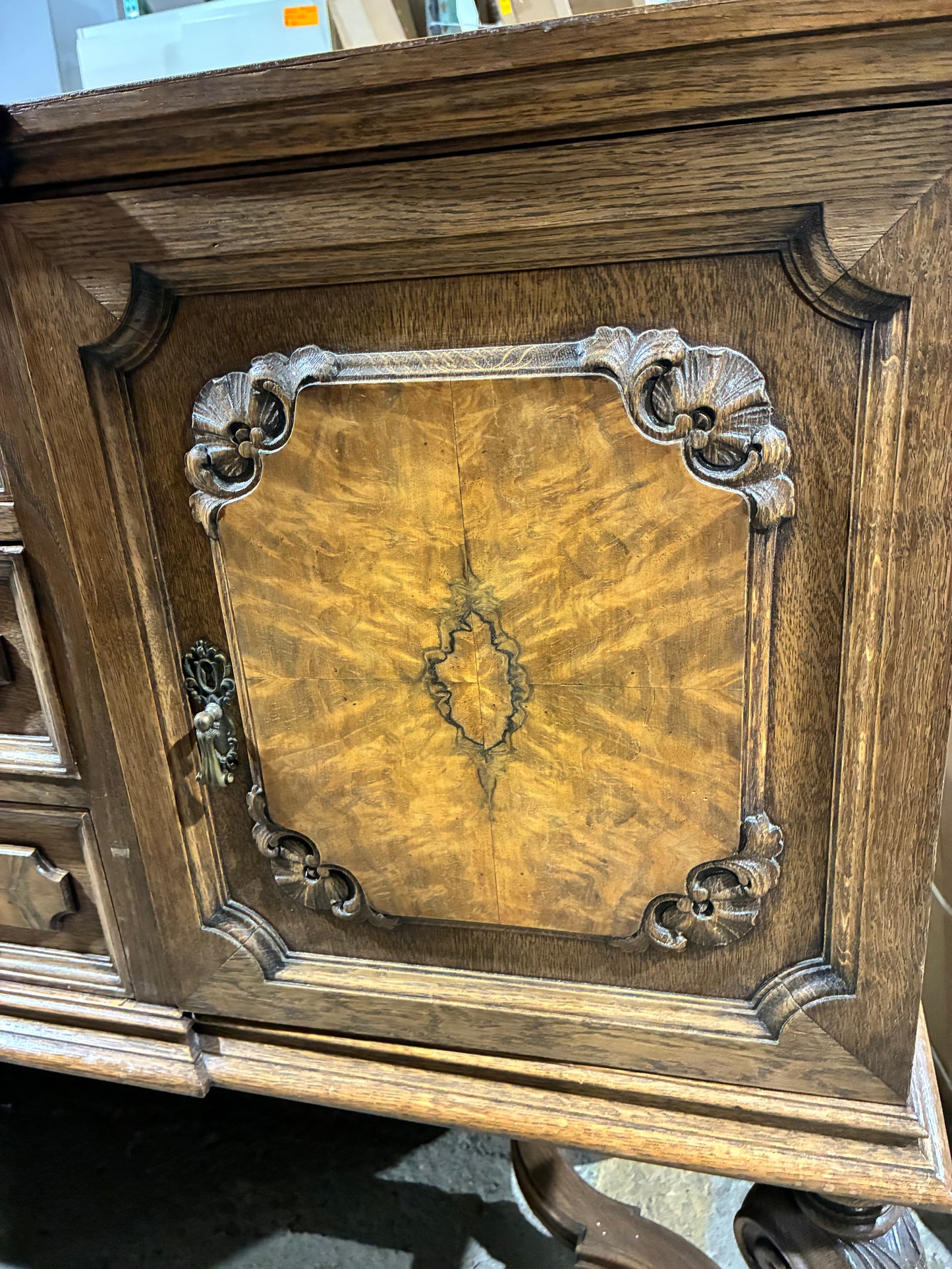 Vintage Ornate Walnut Buffet Cabinet