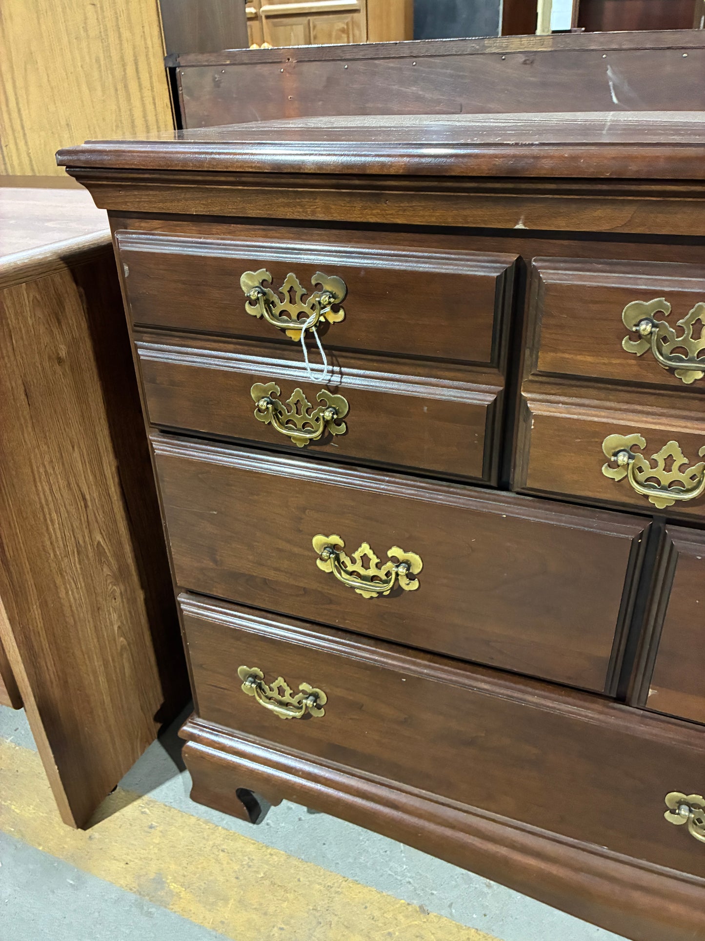 Wood 8-Drawer Dresser with Brass Hardware