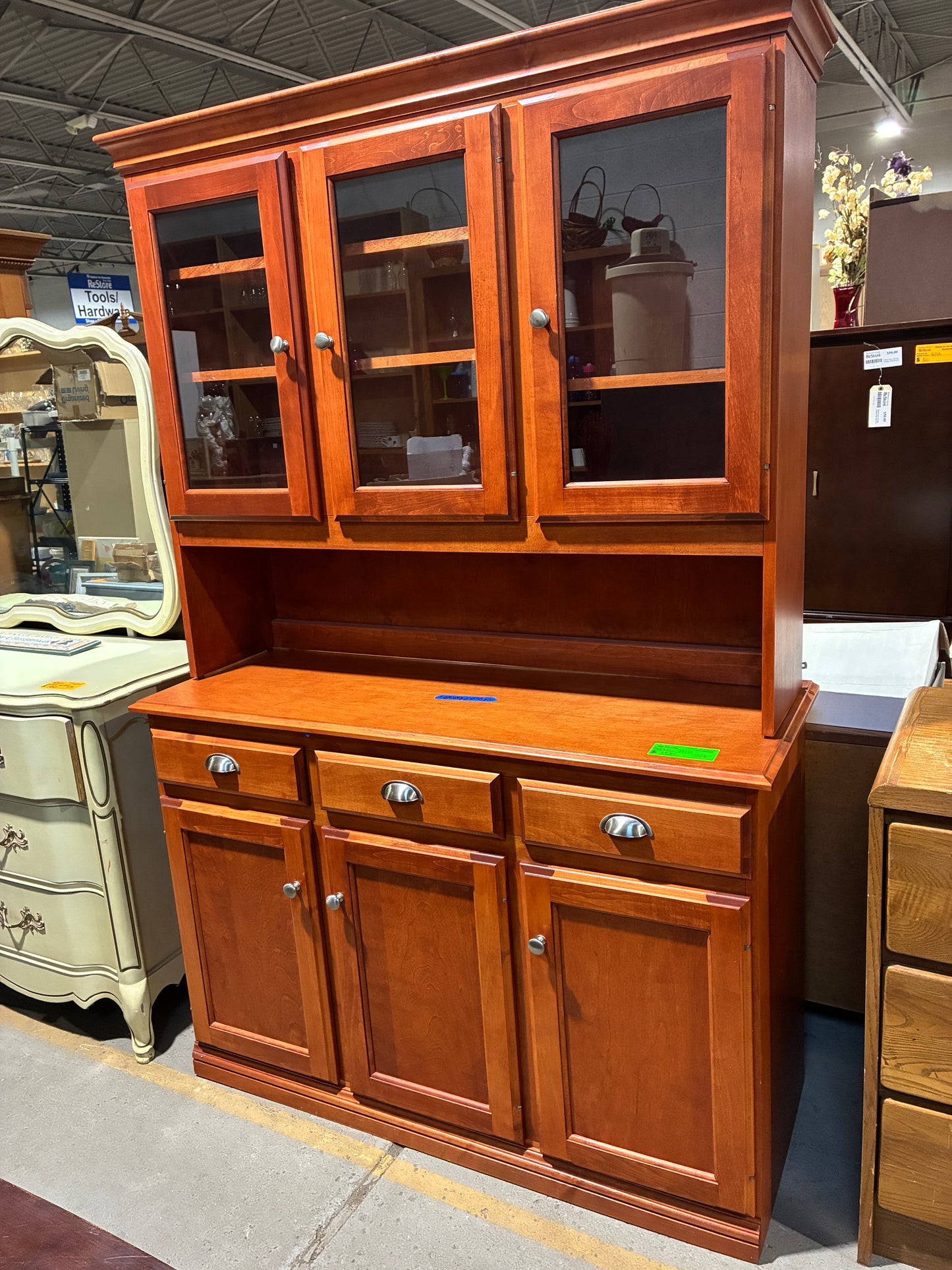 Cherry Finish Lighted China Cabinet and Buffet