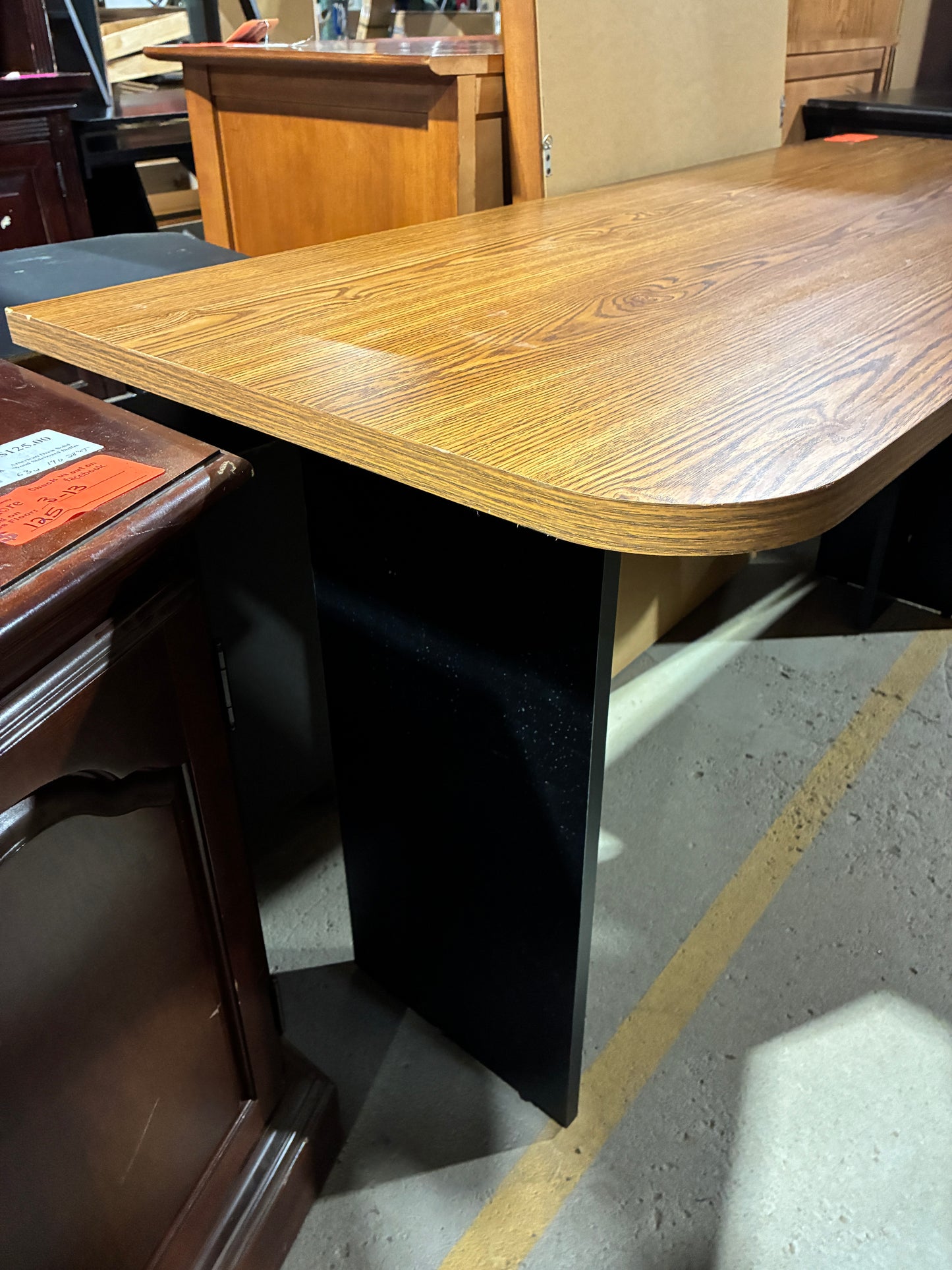 Wood Grain Desk or Work Table with Black Base