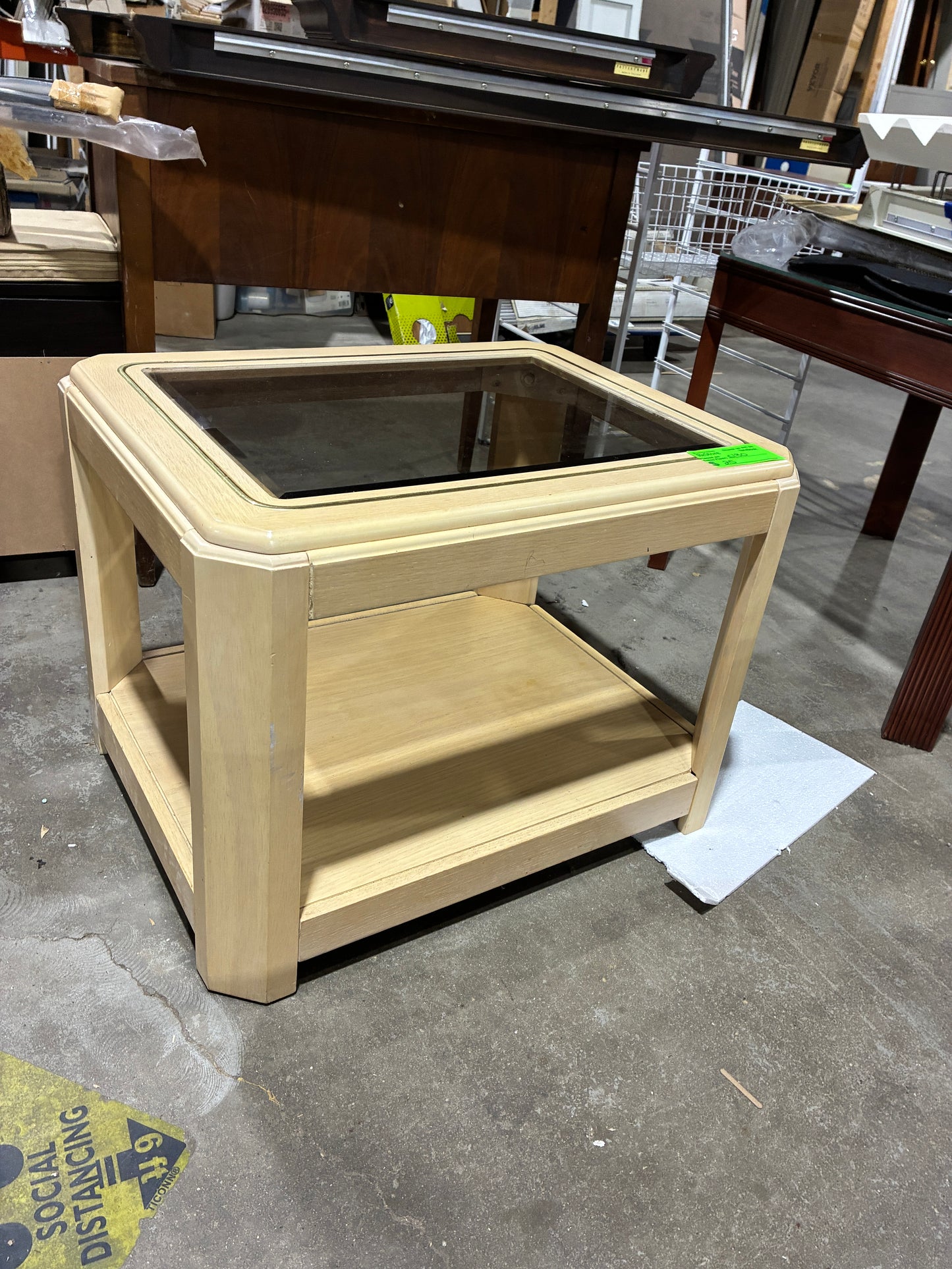 Light Wood Glass Top End Table