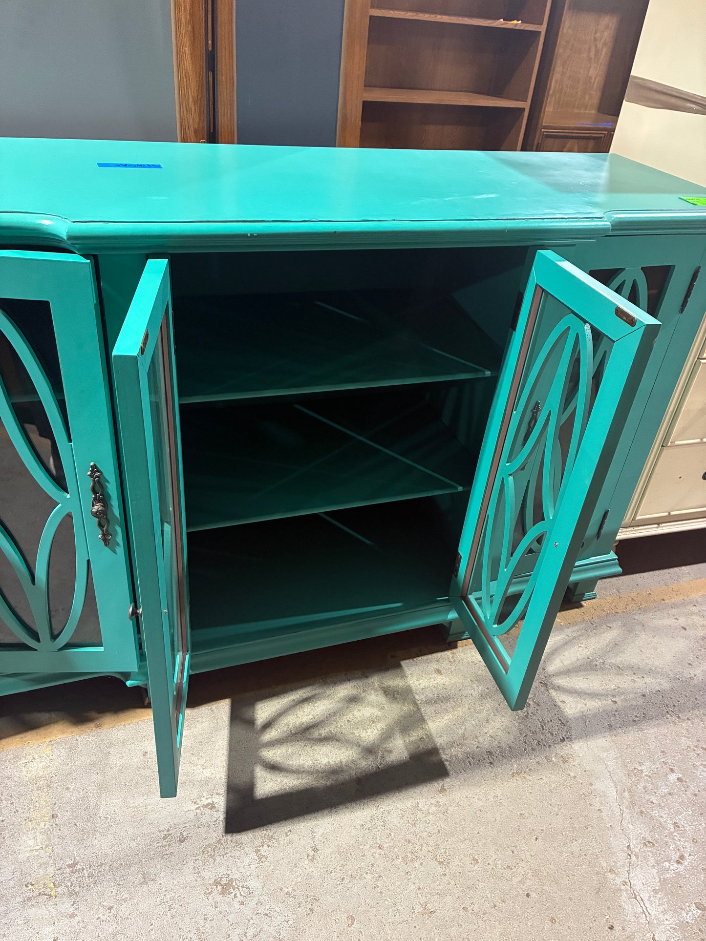 Turquoise Glass Door Buffet Cabinet