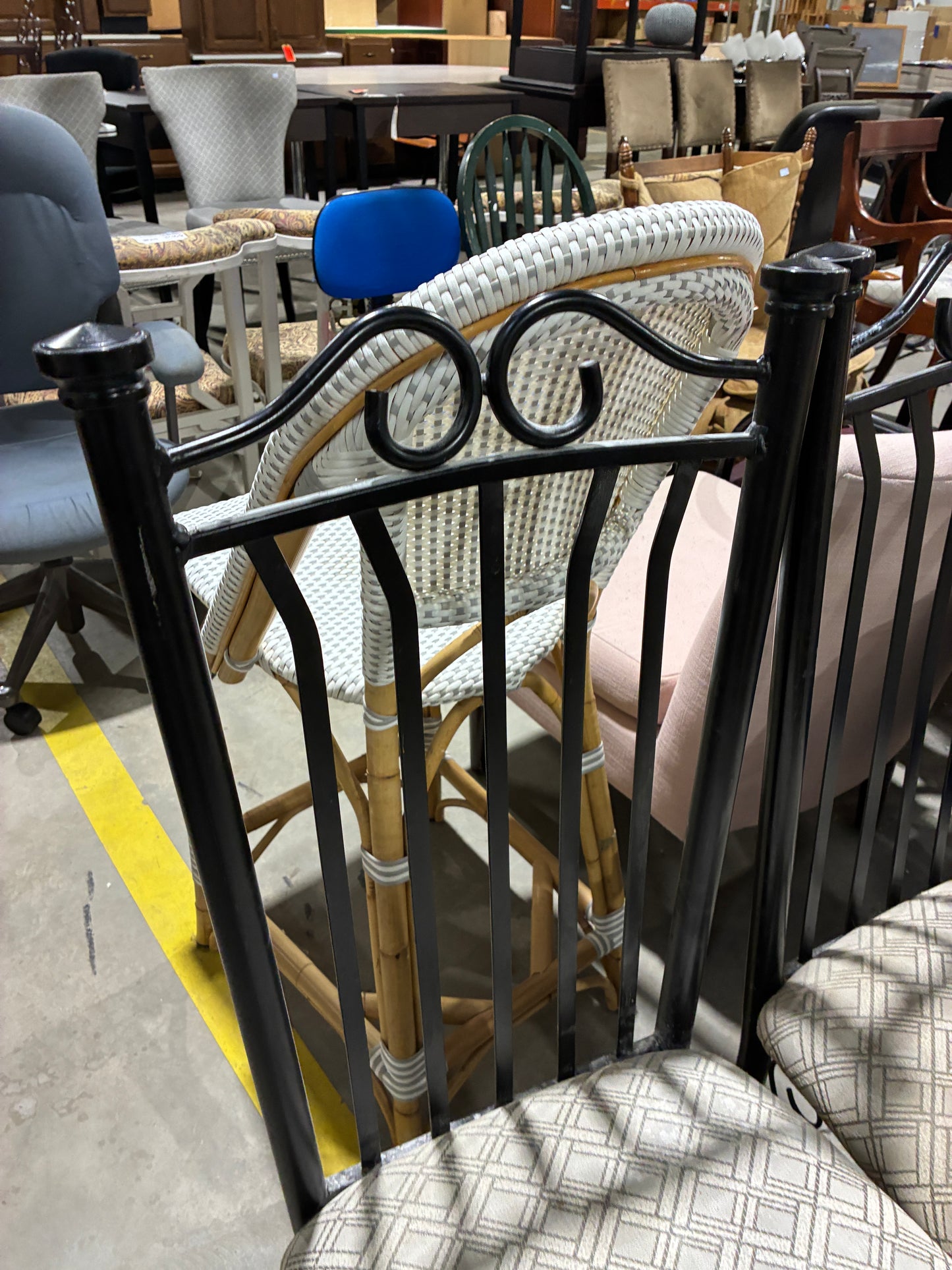 Black Metal Dining Chairs with Upholstered Seats – $15 Each